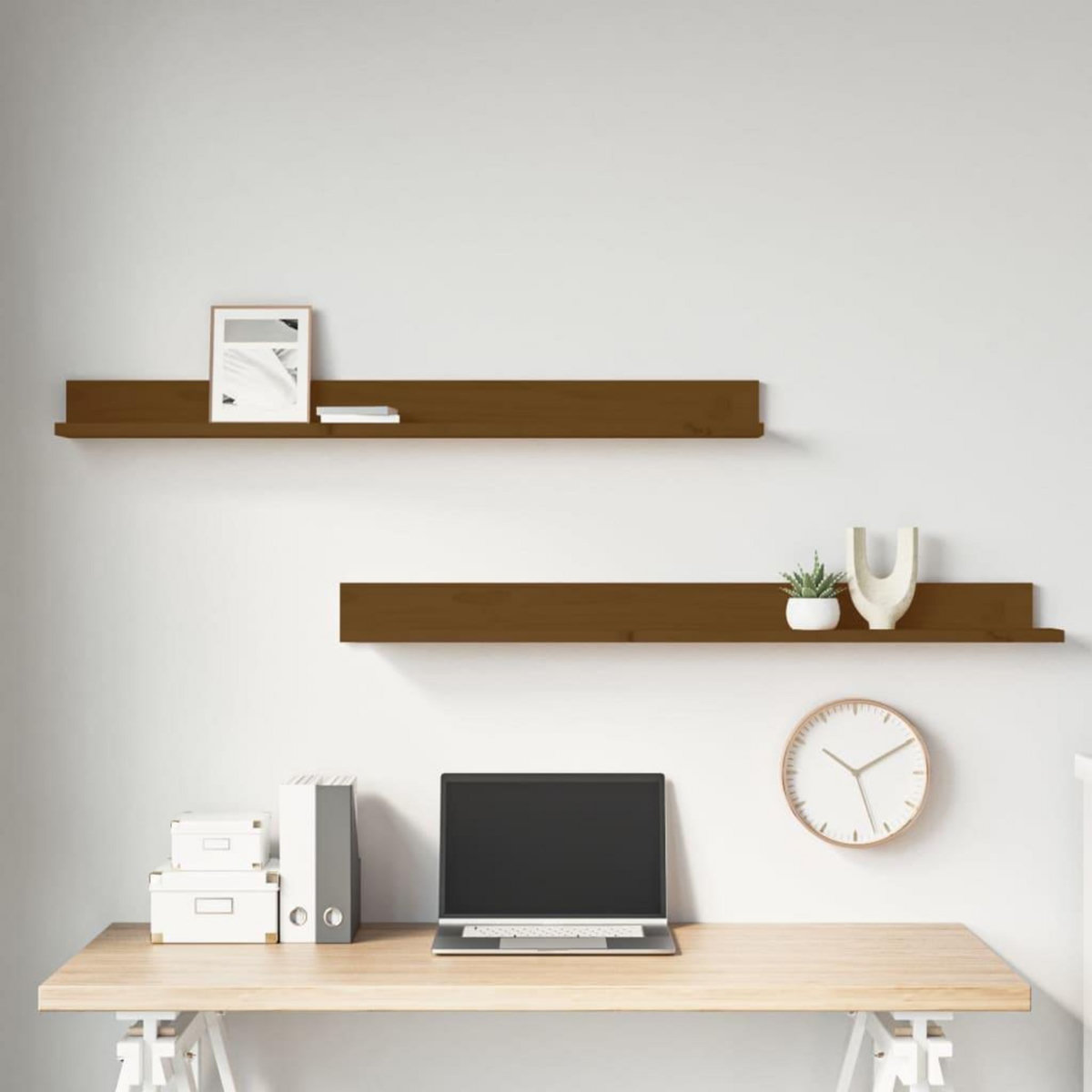 VIDAXL Etageres murales 2pcs Marron miel 110x11x9cm Bois de pin massif