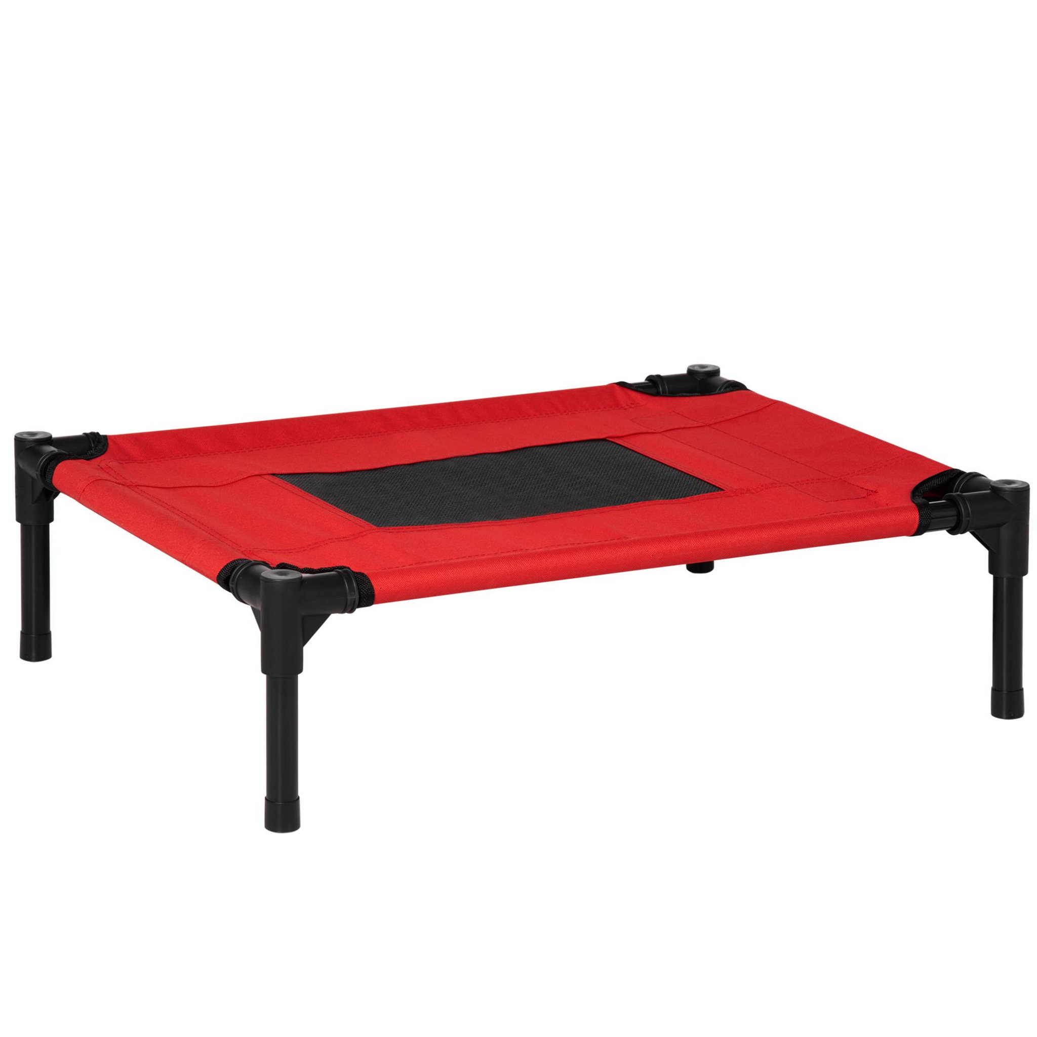 PAWHUT Lit surélevé pour chien chat dim. 61L x 46l x 18H cm avec sac métal époxy tissu oxford textilène micro-perforé rouge noir