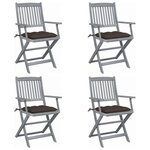 VIDAXL Chaises pliables d'exterieur lot de 4 et coussins Bois d'acacia