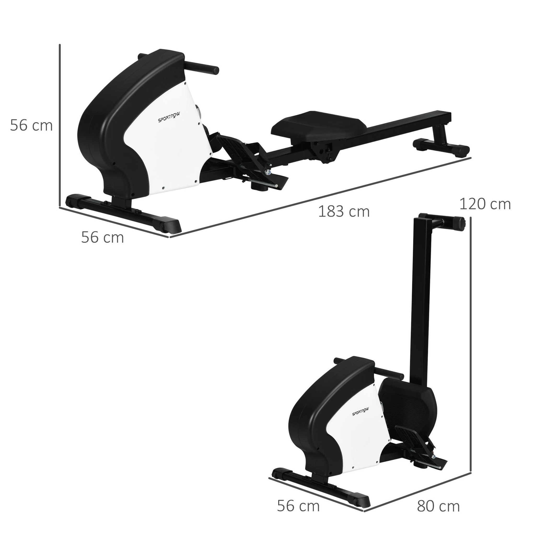 Voir la diapositive 3 : HOMCOM Rameur d'appartement pliable - 8 niv. résistance magnétique - écran LCD multifonction - acier ABS blanc noir