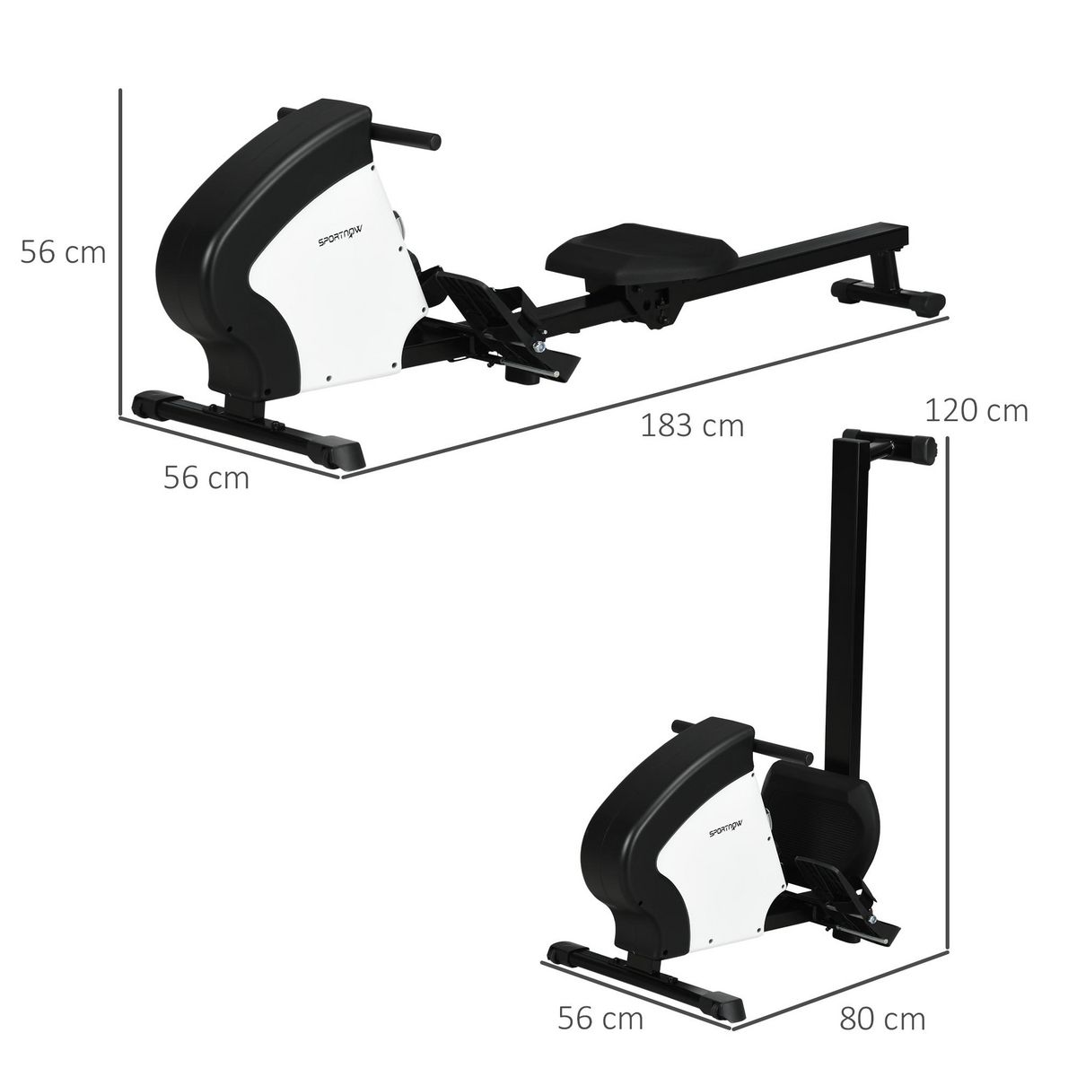 HOMCOM Rameur d'appartement pliable - 8 niv. résistance magnétique - écran LCD multifonction - acier ABS blanc noir