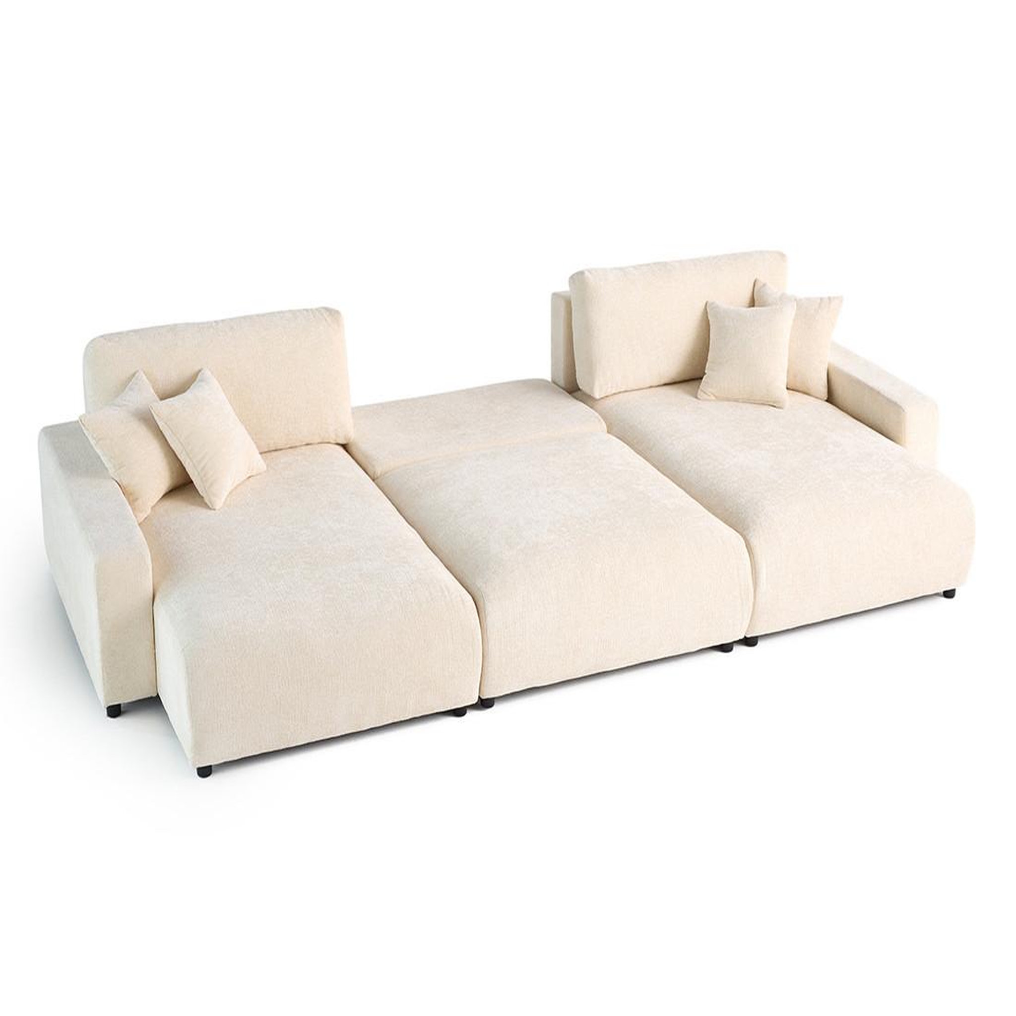 Voir la diapositive 3 : BEST MOBILIER Pivoine - canapé panoramique en u - 7 places - convertible avec coffre - en velours texturé