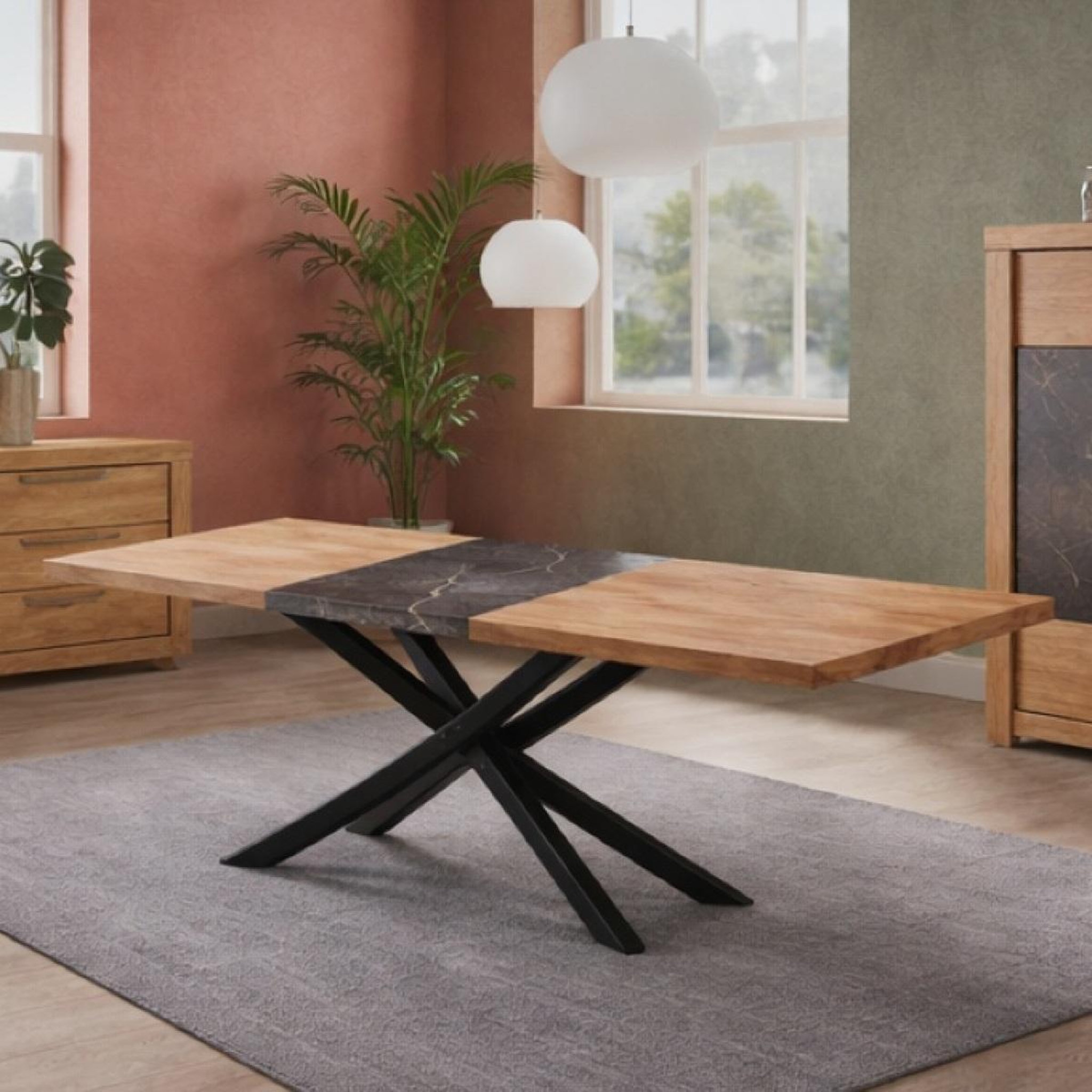 Voir la diapositive 2 : JLC KREATION Table de salle à manger moderne avec allonge racha