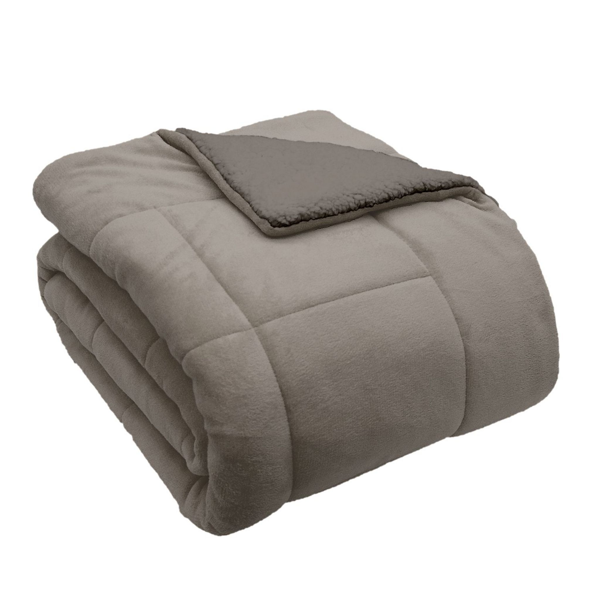 ACTUEL Couverture unie double face velours/sherpa. Coloris disponibles : Taupe, Orange, Vert