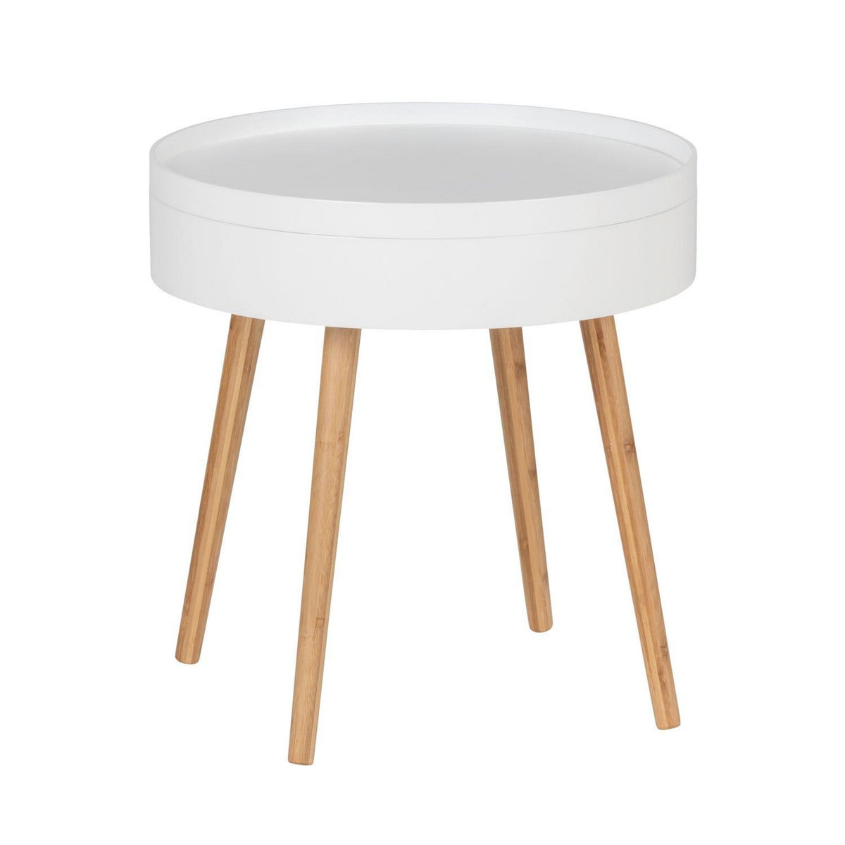 Wenko Table d'appoint ronde avec couvercle en MDF et Bambou - Blanc et Beige