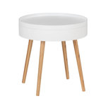 Wenko Table d'appoint ronde avec couvercle en MDF et Bambou - Blanc et Beige