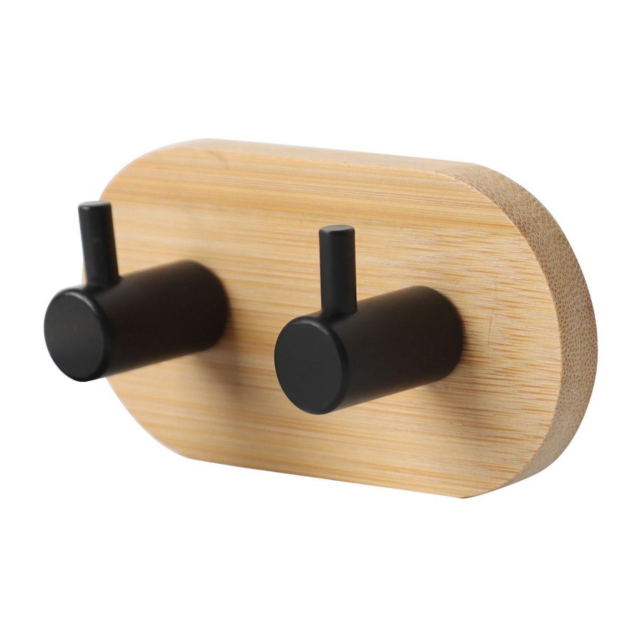 Voir la diapositive 2 : Douceur d'Intérieur Patère adhésive 2 crochets en bambou  fixeo  9cm naturel & noir