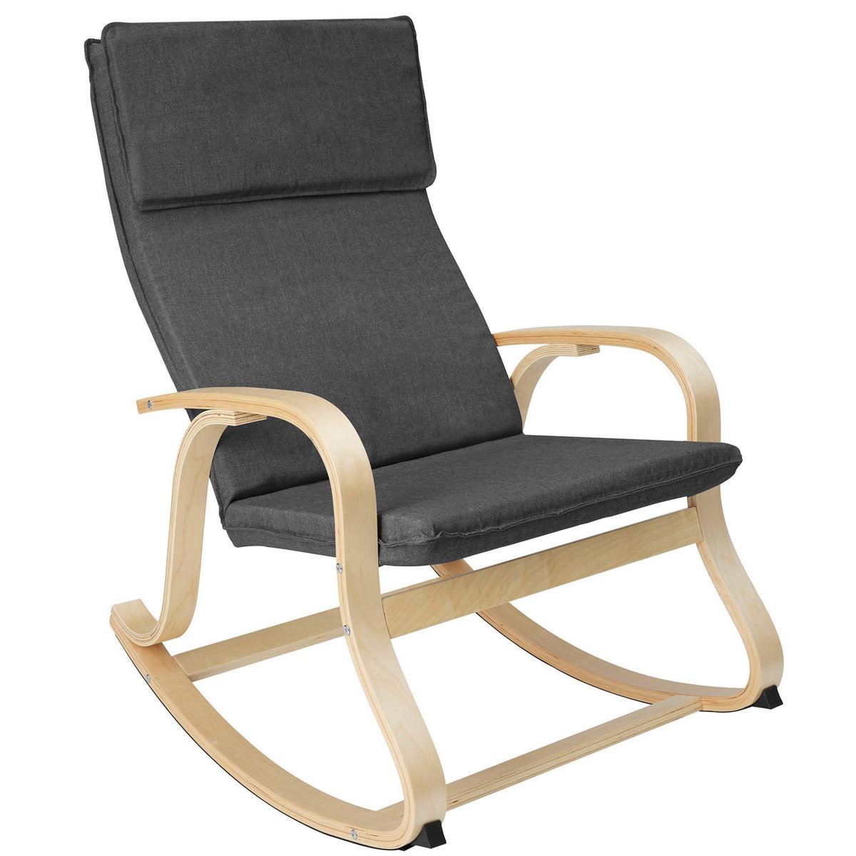 tectake Fauteuil à bascule Avec des accoudoirs, cadre en bois de bouleau gris foncé