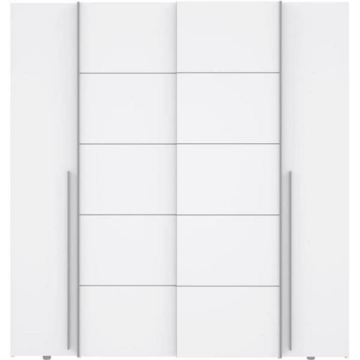 MARKET24 Armoire NARAGO - Décor Blanc mat - 2 portes coulissantes + 2 portes battantes + 2 penderies - L200 x P61 x H210 cm
