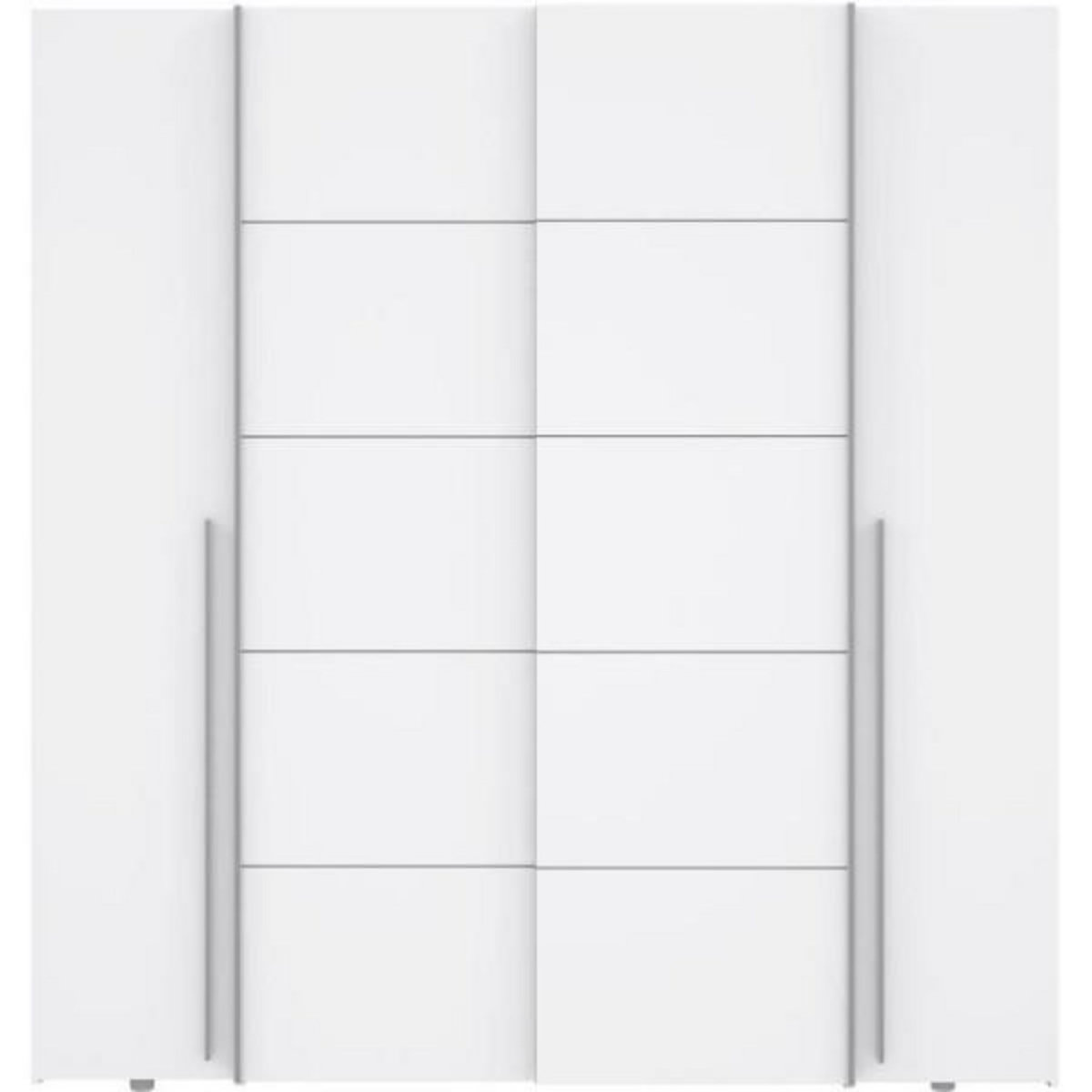 MARKET24 Armoire NARAGO - Décor Blanc mat - 2 portes coulissantes + 2 portes battantes + 2 penderies - L200 x P61 x H210 cm