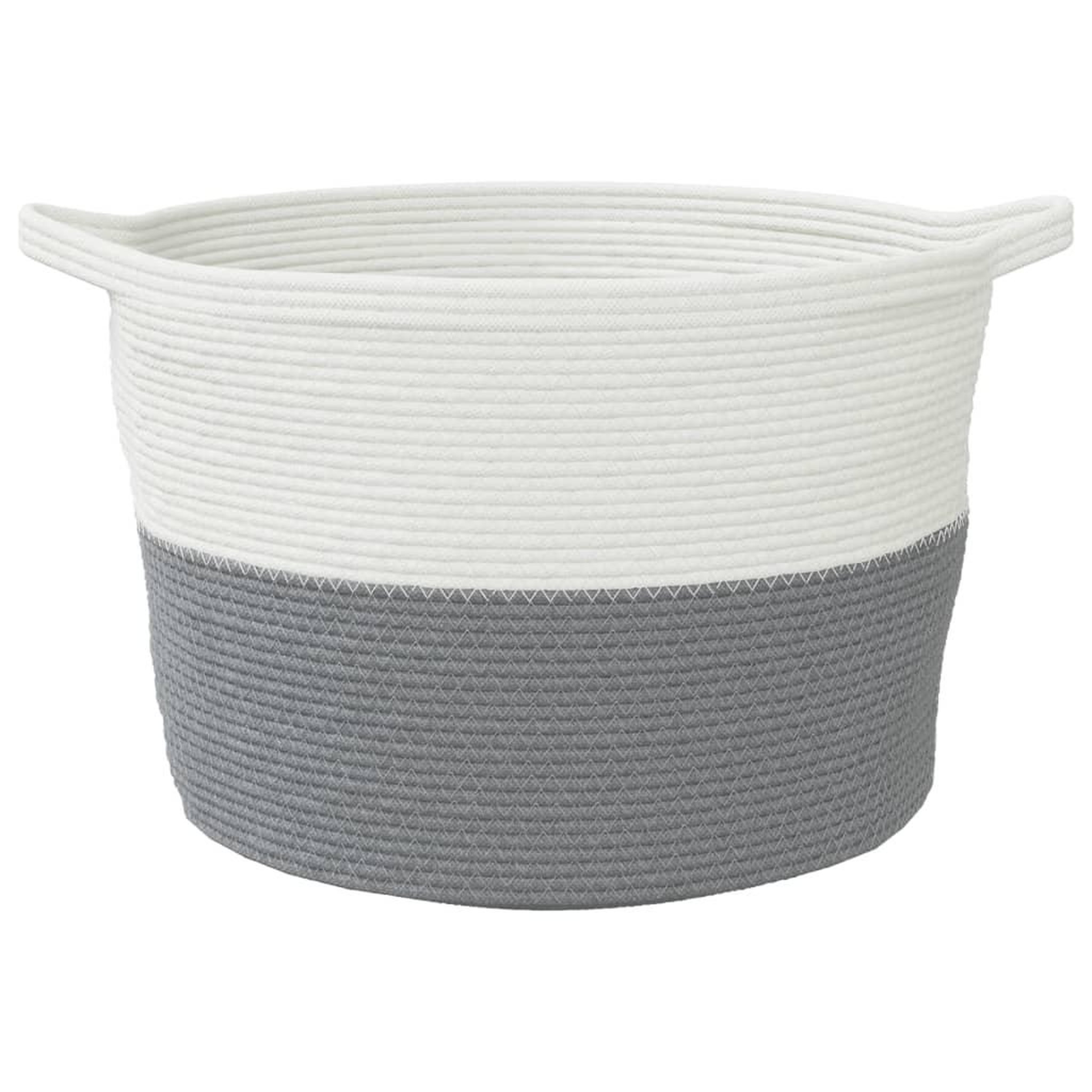 Voir la diapositive 4 : VIDAXL Panier a linge gris et blanc Ø60x36 cm coton