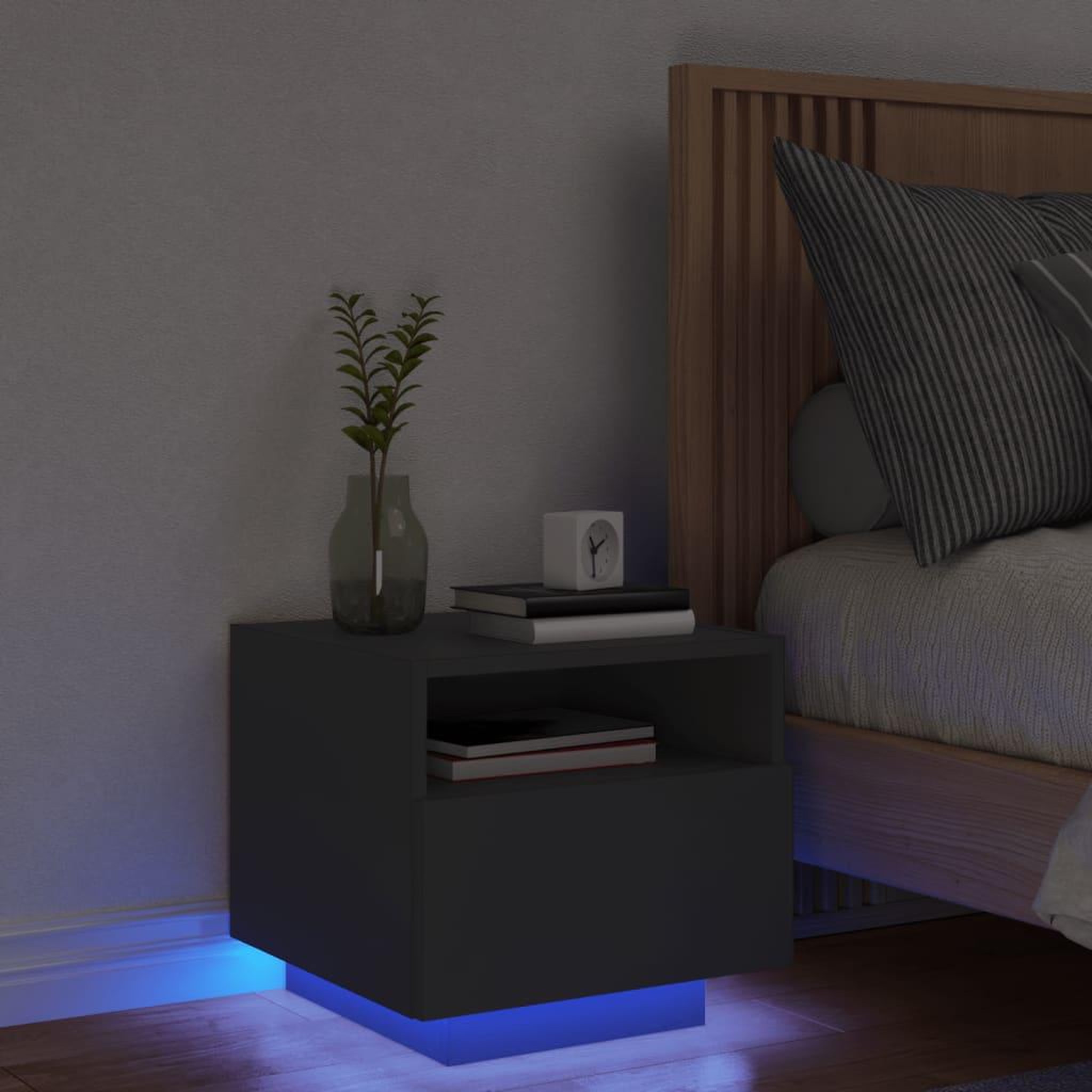 VIDAXL Table de chevet avec lumieres LED noir 40x39x37 cm