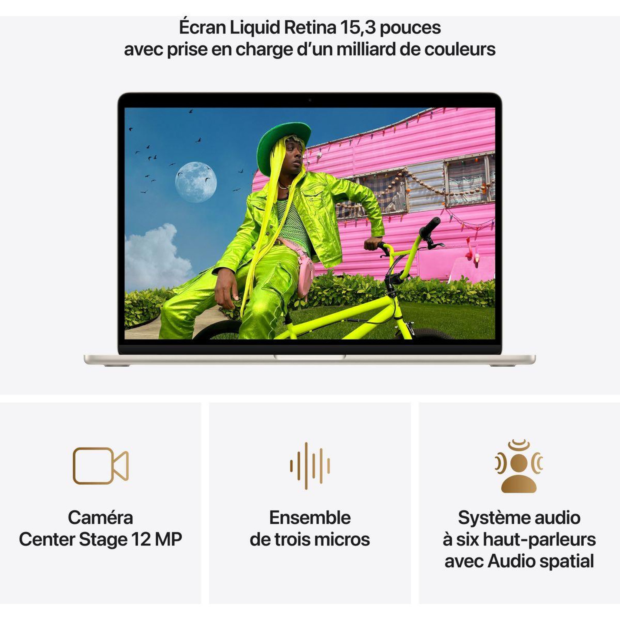 Voir la diapositive 5 : APPLE Ordinateur apple air 15  puce m5 cpu 10 / gpu 10 coeurs mémoire ram 16go stockage 512go ssd lumière stellaire