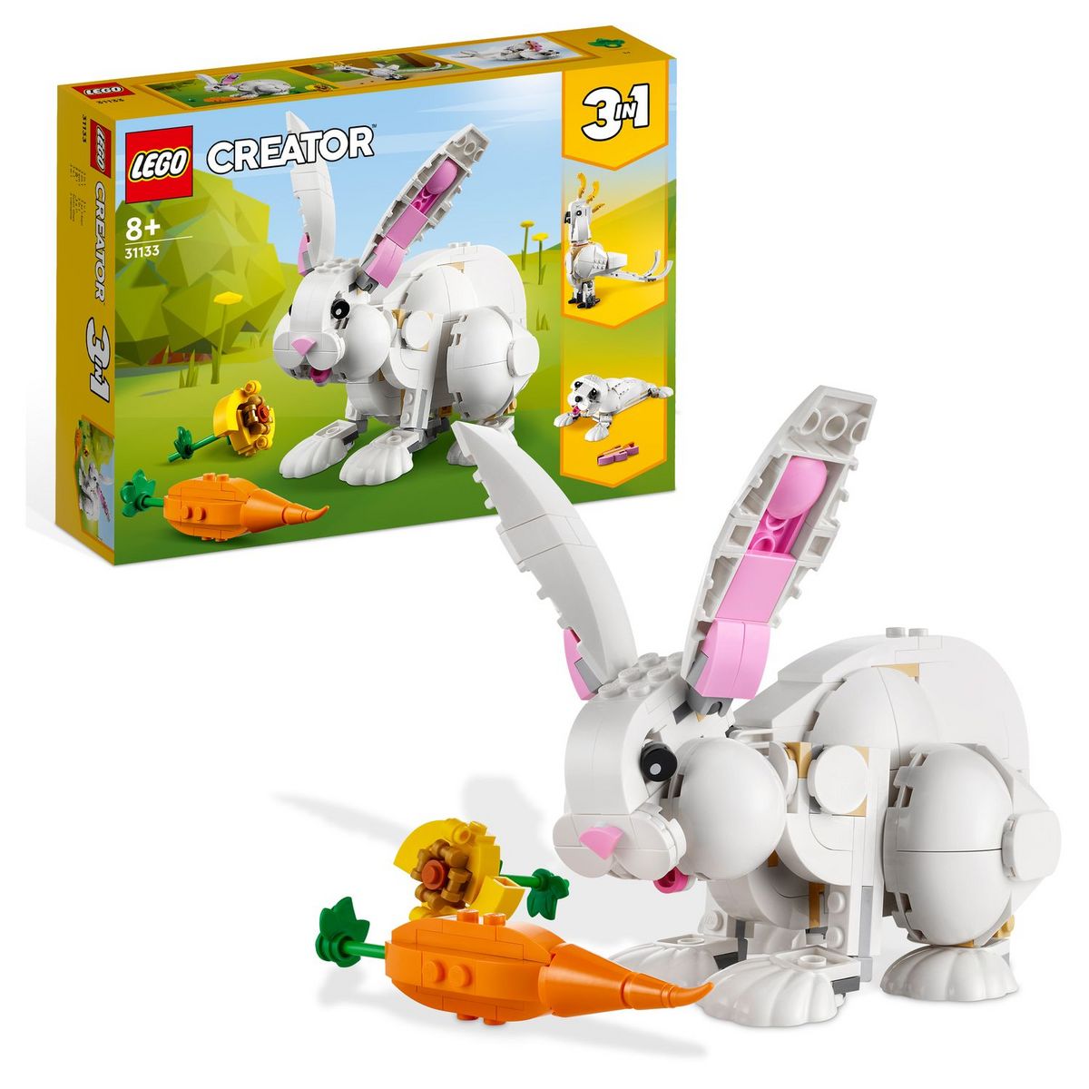 LEGO Creator 31133 Le lapin blanc, Jouet avec Animaux, dont Figurines de Poisson, Phoque et Perroquet