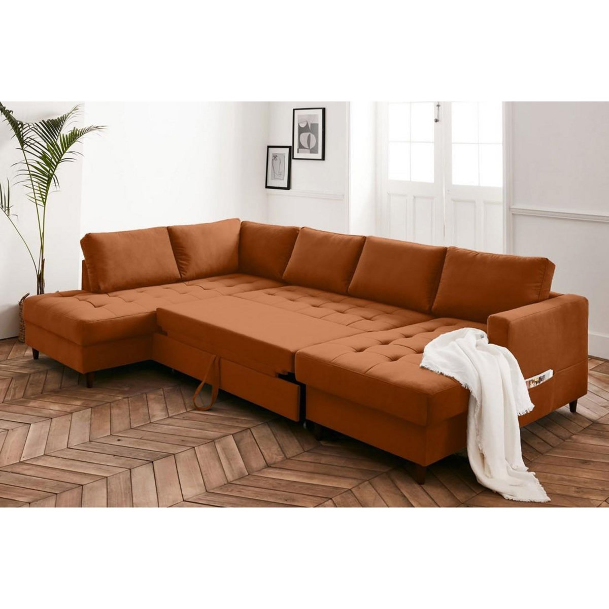 LISA DESIGN Anna - canapé panoramique d'angle gauche - 7 places - convertible avec coffre - en velours