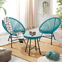 Voir la diapositive 6 : ID MARKET Salon de jardin IZMIR table et 2 fauteuils oeuf cordage bleu canard
