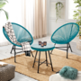 Voir la diapositive 6 : ID MARKET Salon de jardin IZMIR table et 2 fauteuils oeuf cordage bleu canard