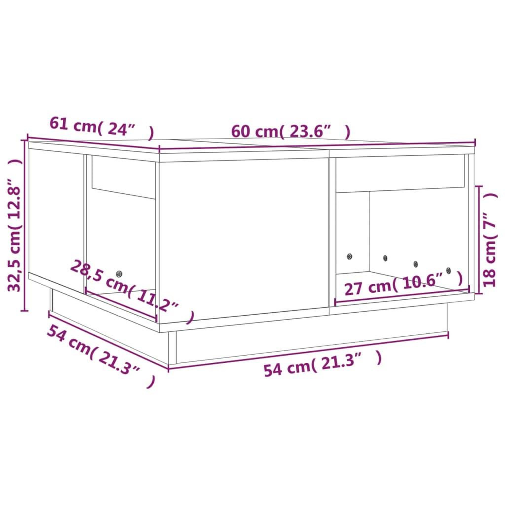 Voir la diapositive 6 : VIDAXL Table basse Blanc 60x61x32,5 cm Bois massif de pin