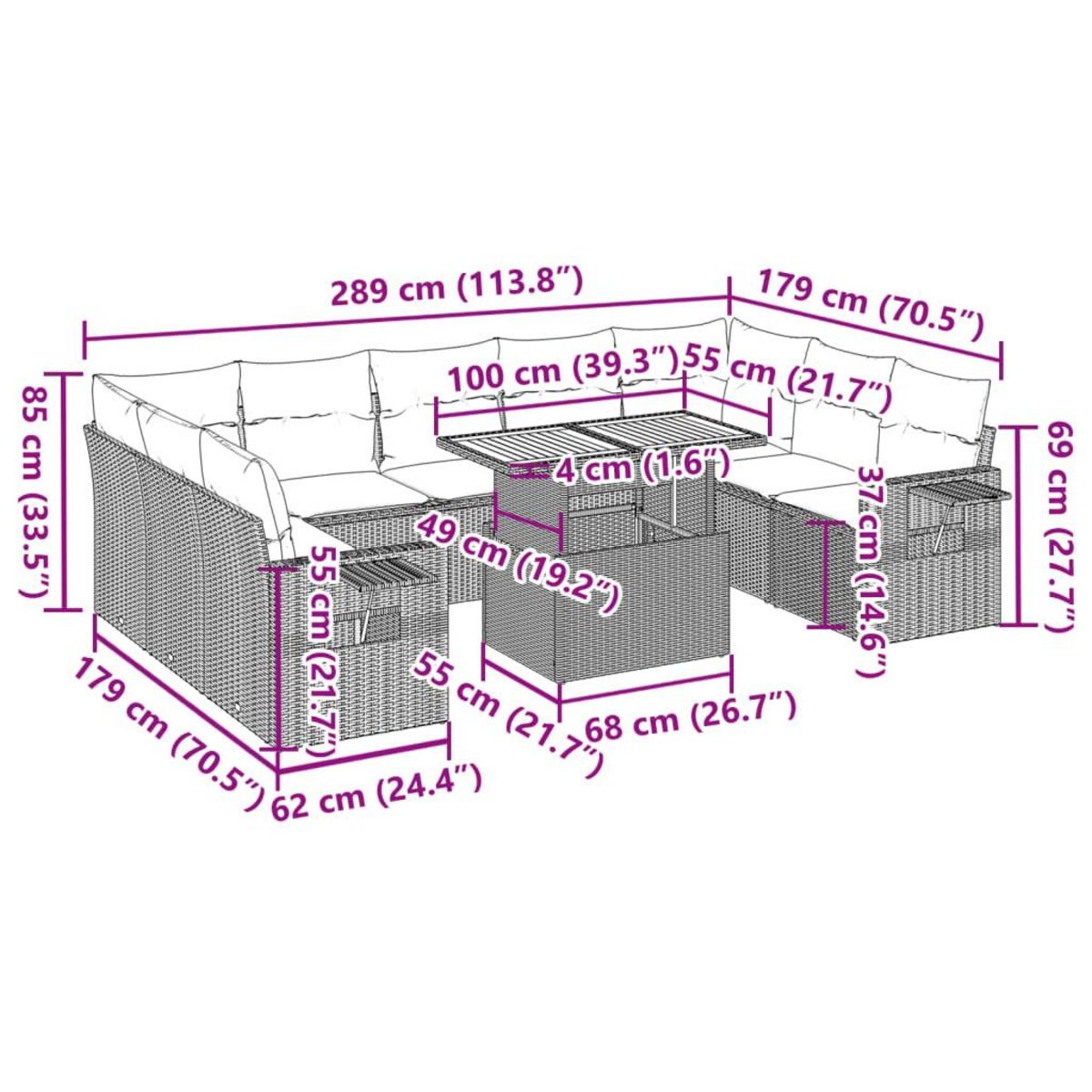 VIDAXL Salon de jardin avec coussins 10 pcs beige resine tressee