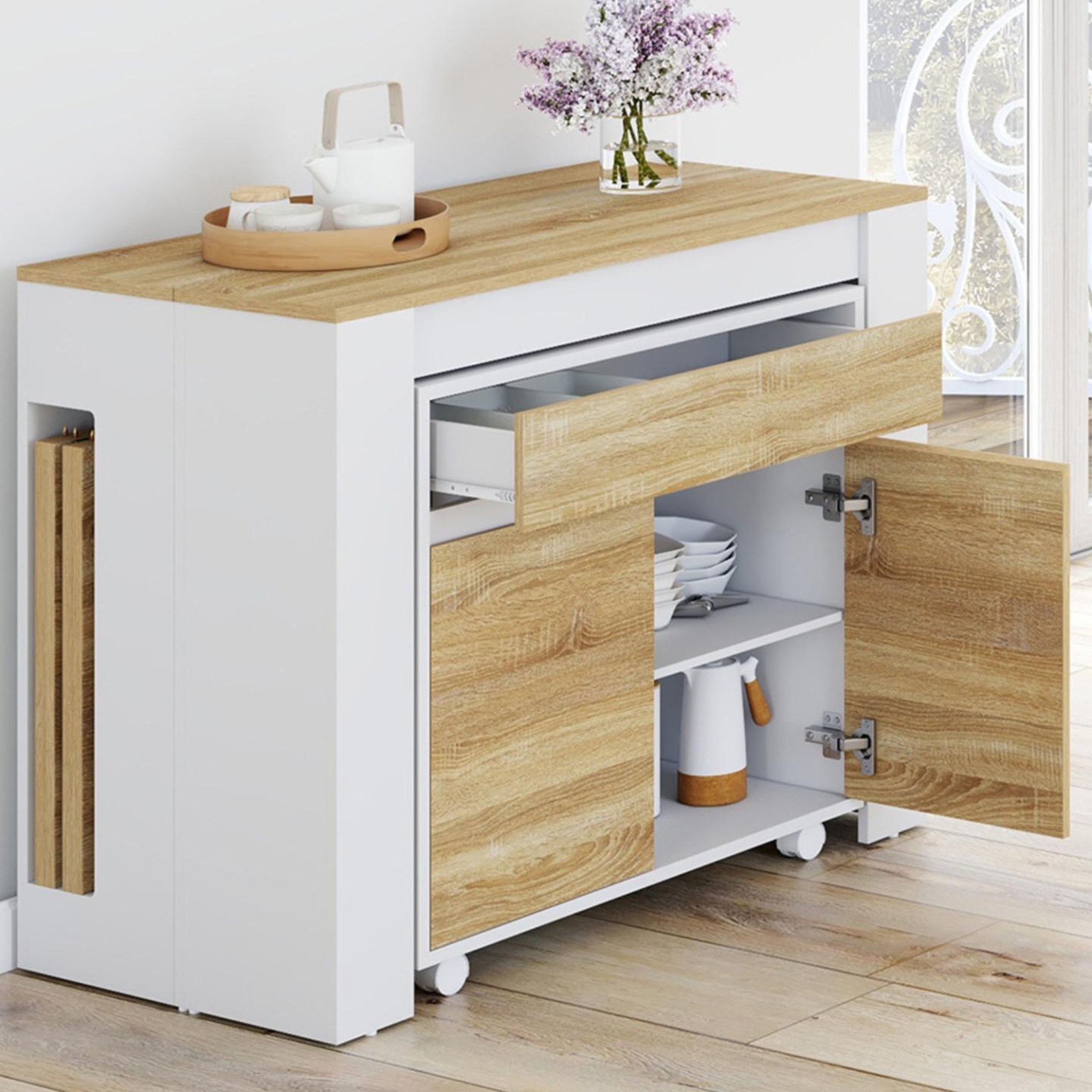 Voir la diapositive 3 : ID MARKET Table buffet extensible orlando 10 personnes 235 cm bois blanc et façon hêtre