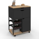 ID MARKET Desserte de cuisine COSY avec placards et range bouteilles bois et noir