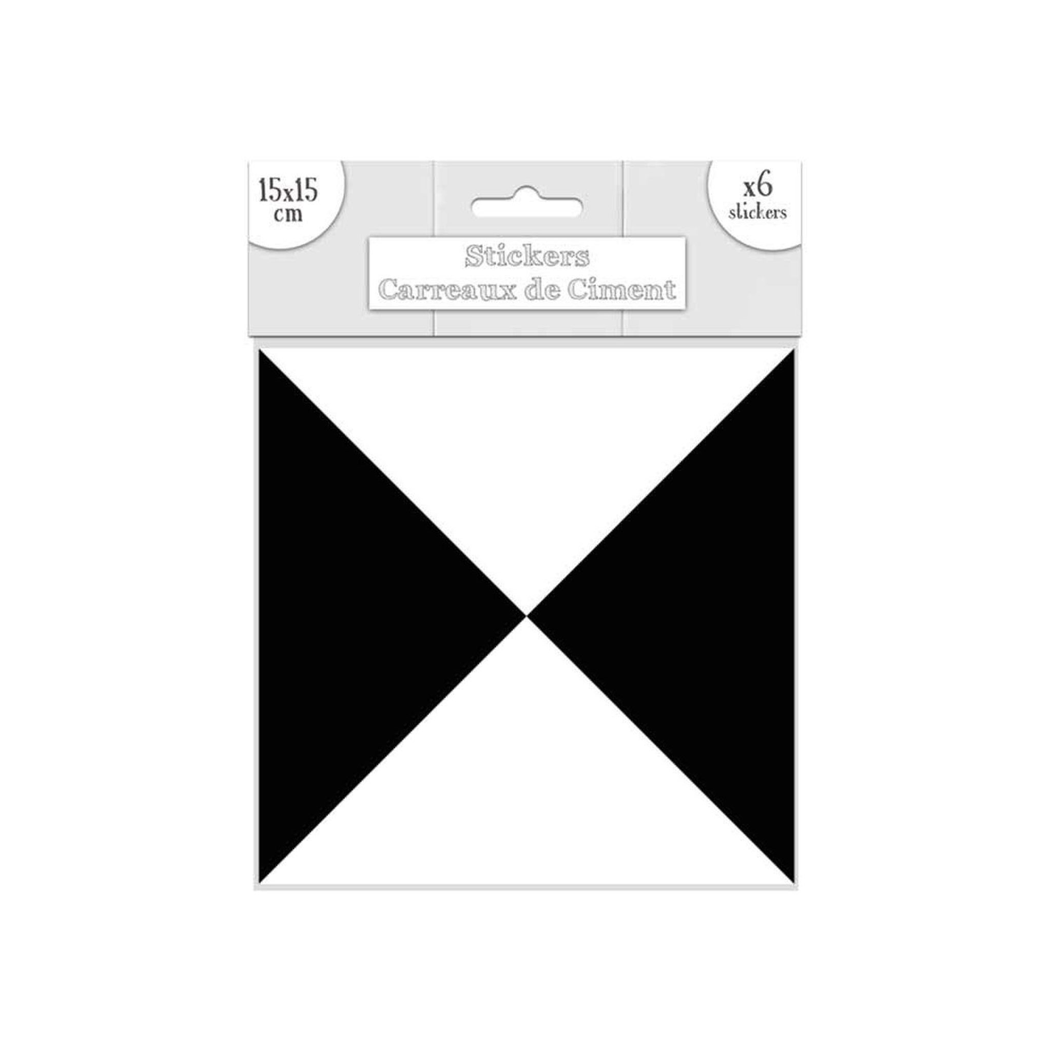 SUD TRADING 6 stickers carreaux de ciment motifs triangle  - 15 x 15 cm - noir et blanc