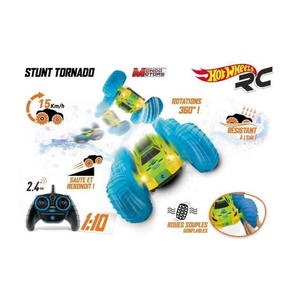 Mondo HOT WHEELS - Stunt Tornado - Voiture Radio Commandee - Echelle 1:10 -  BUGGY - Mixte - Garcon - A partir de 3 ans