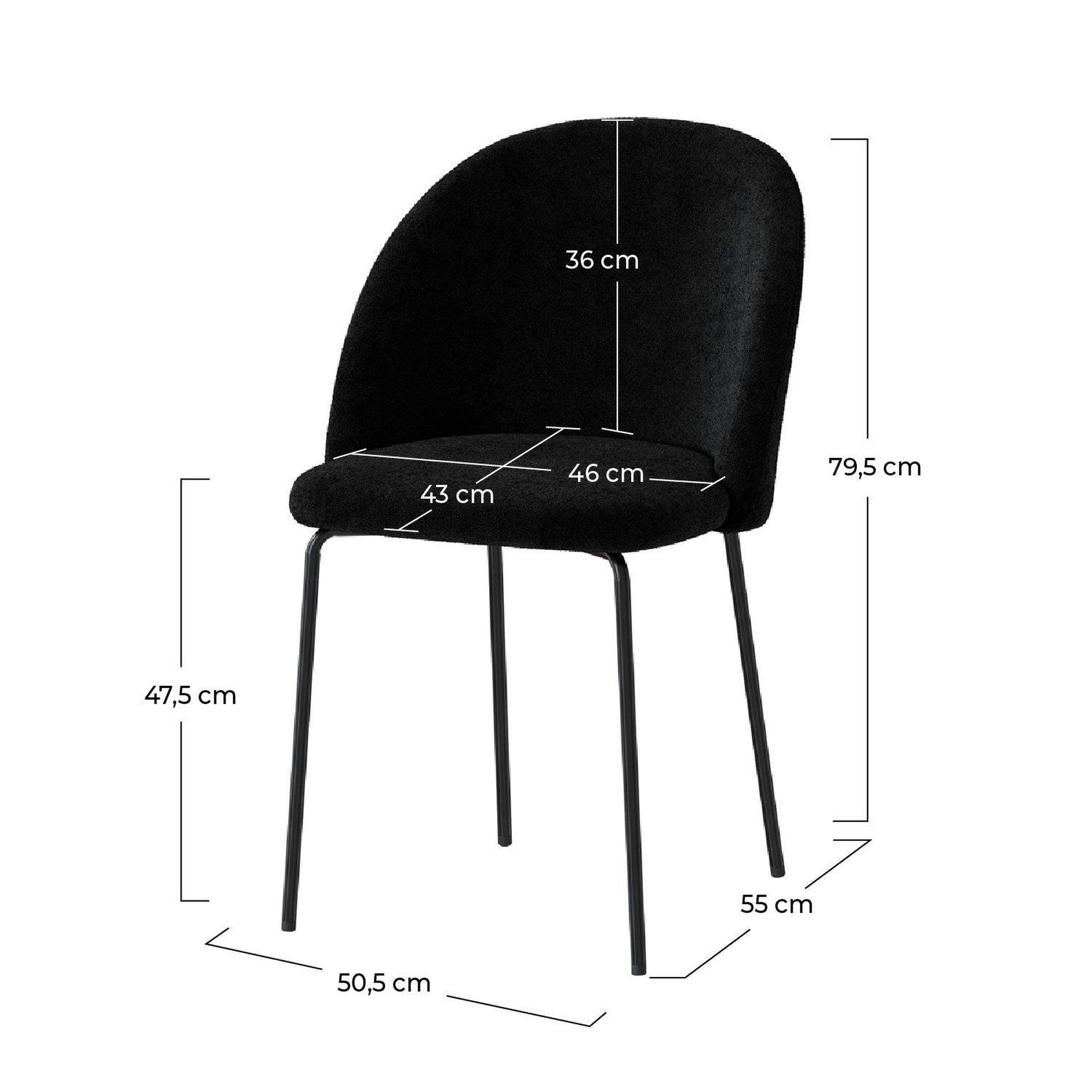 Voir la diapositive 4 : MAISON PAVANE Lot de 2 chaises en tissu bouclette noir-karl