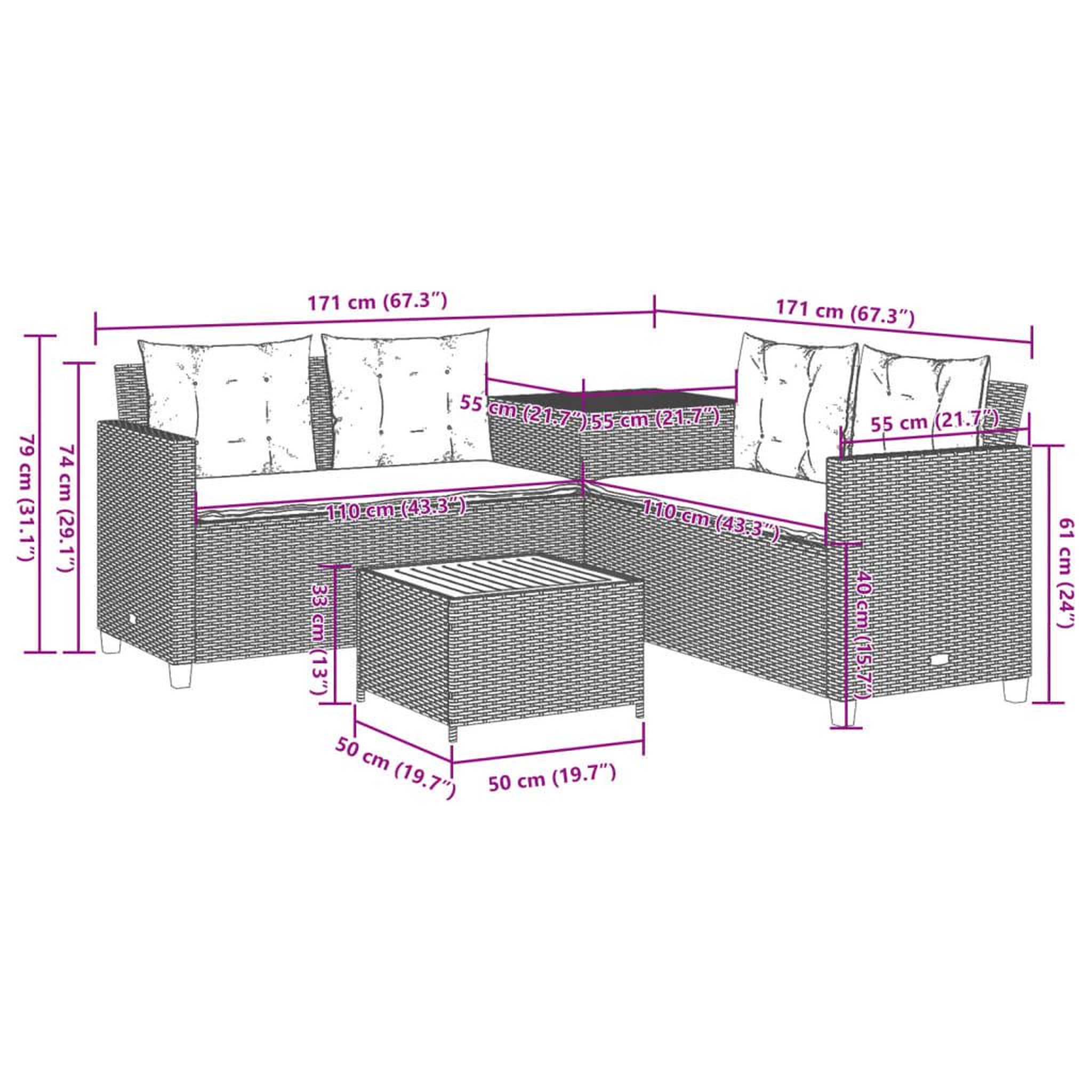 Voir la diapositive 6 : VIDAXL Canape de jardin avec table et coussins en forme de L gris
