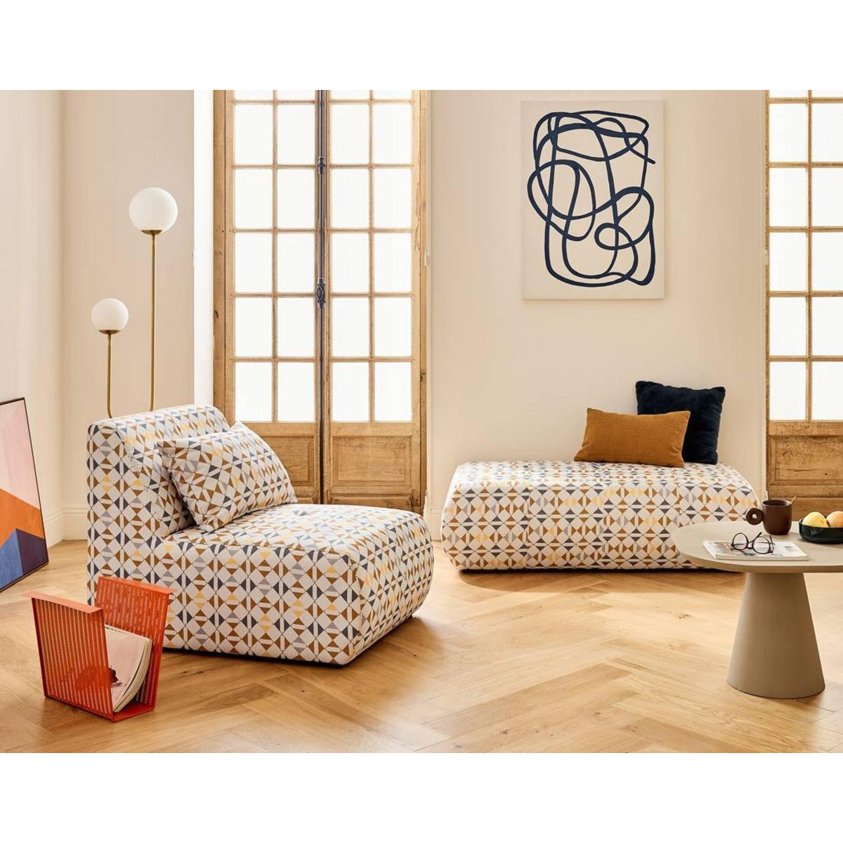 LISA DESIGN Onyx - fauteuil sans accoudoirs motif graphique en tissu