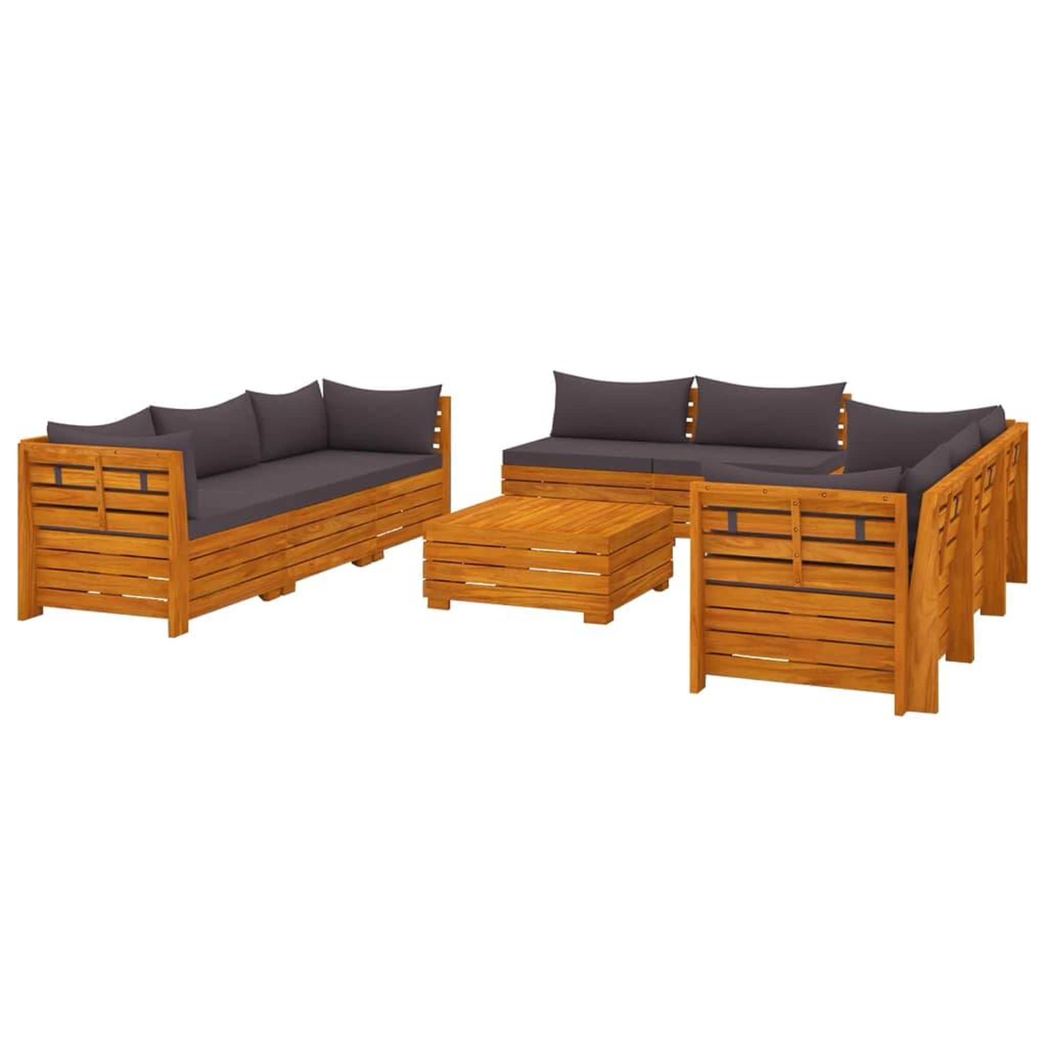 Voir la diapositive 2 : VIDAXL Salon de jardin 9 pcs avec coussins Bois d'acacia solide