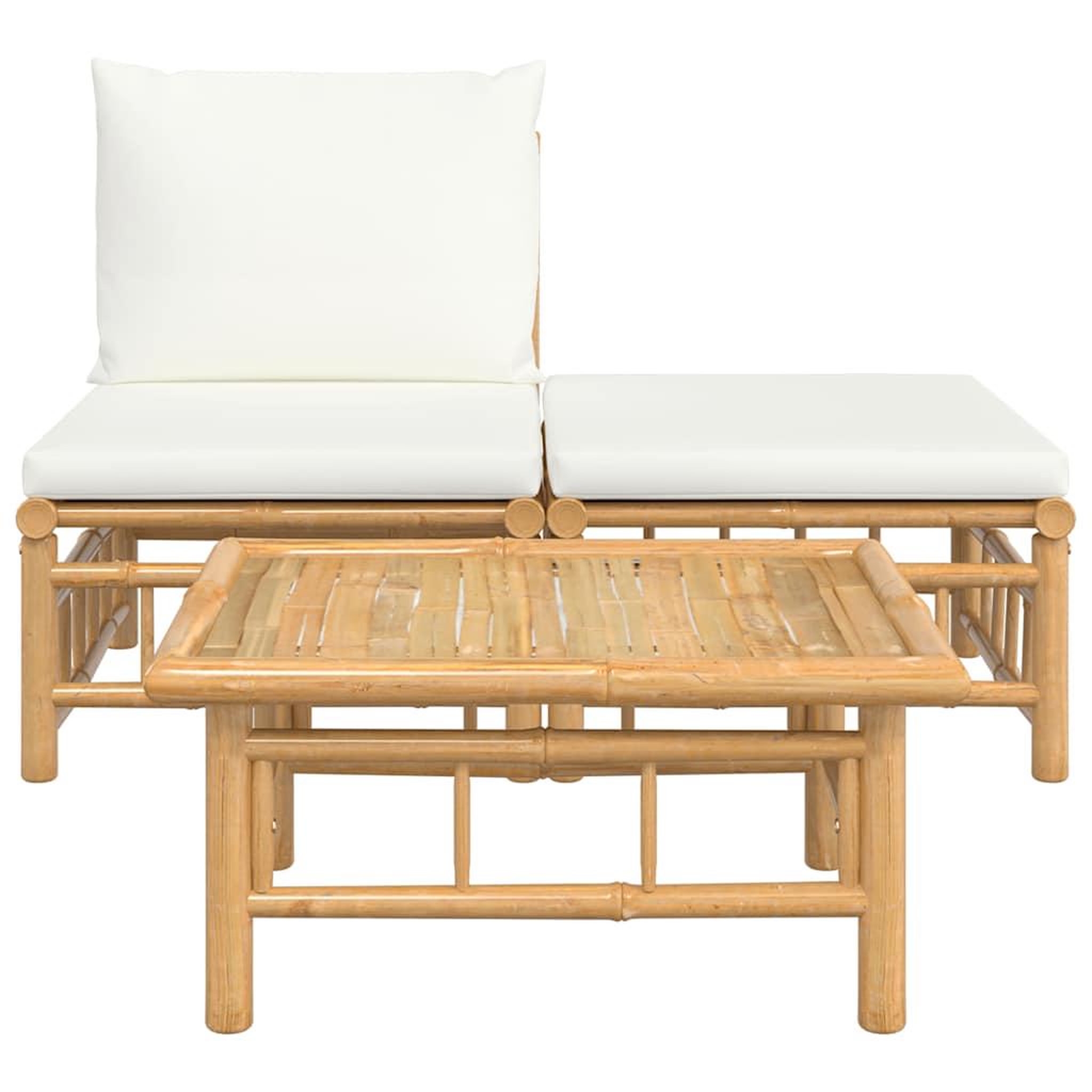 Voir la diapositive 3 : VIDAXL Salon de jardin 3 pcs avec coussins blanc creme bambou