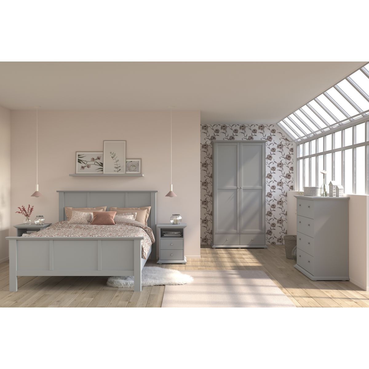 Chevet 1 niche 2 tiroirs L45cm NESRINE