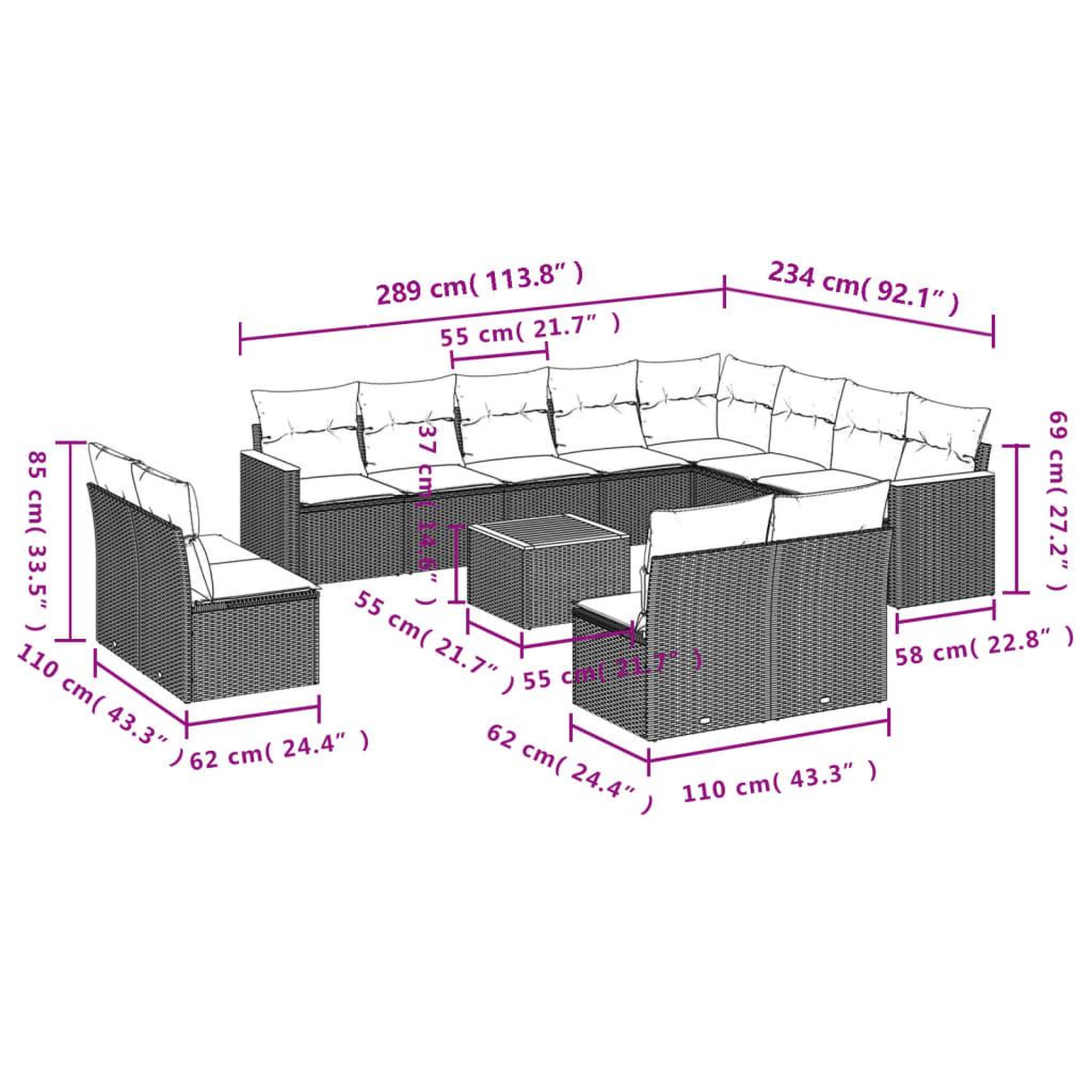 Voir la diapositive 6 : VIDAXL Salon de jardin avec coussins 13 pcs noir resine tressee