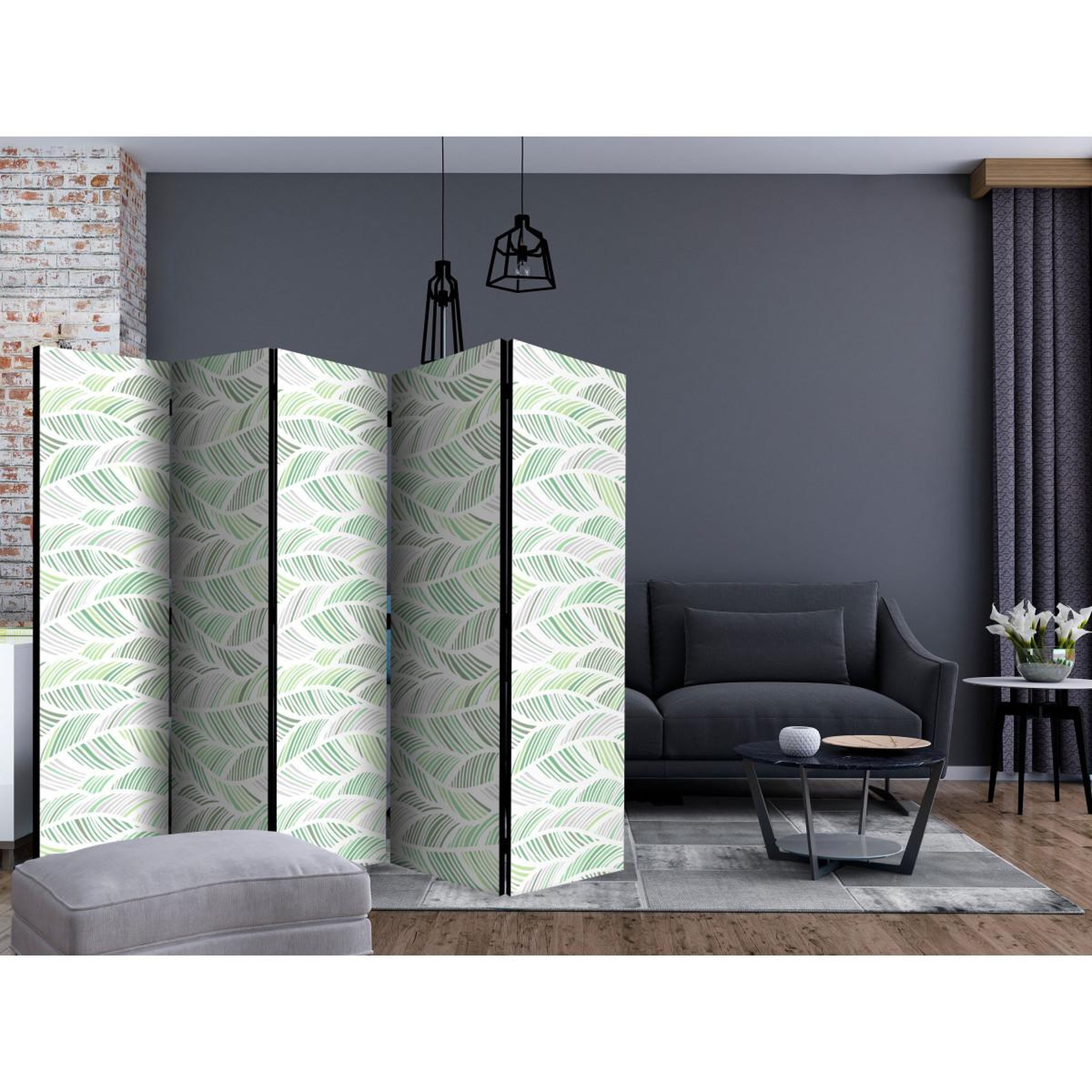 Voir la diapositive 2 : Paris Prix Paravent 5 volets  green waves  172x225cm