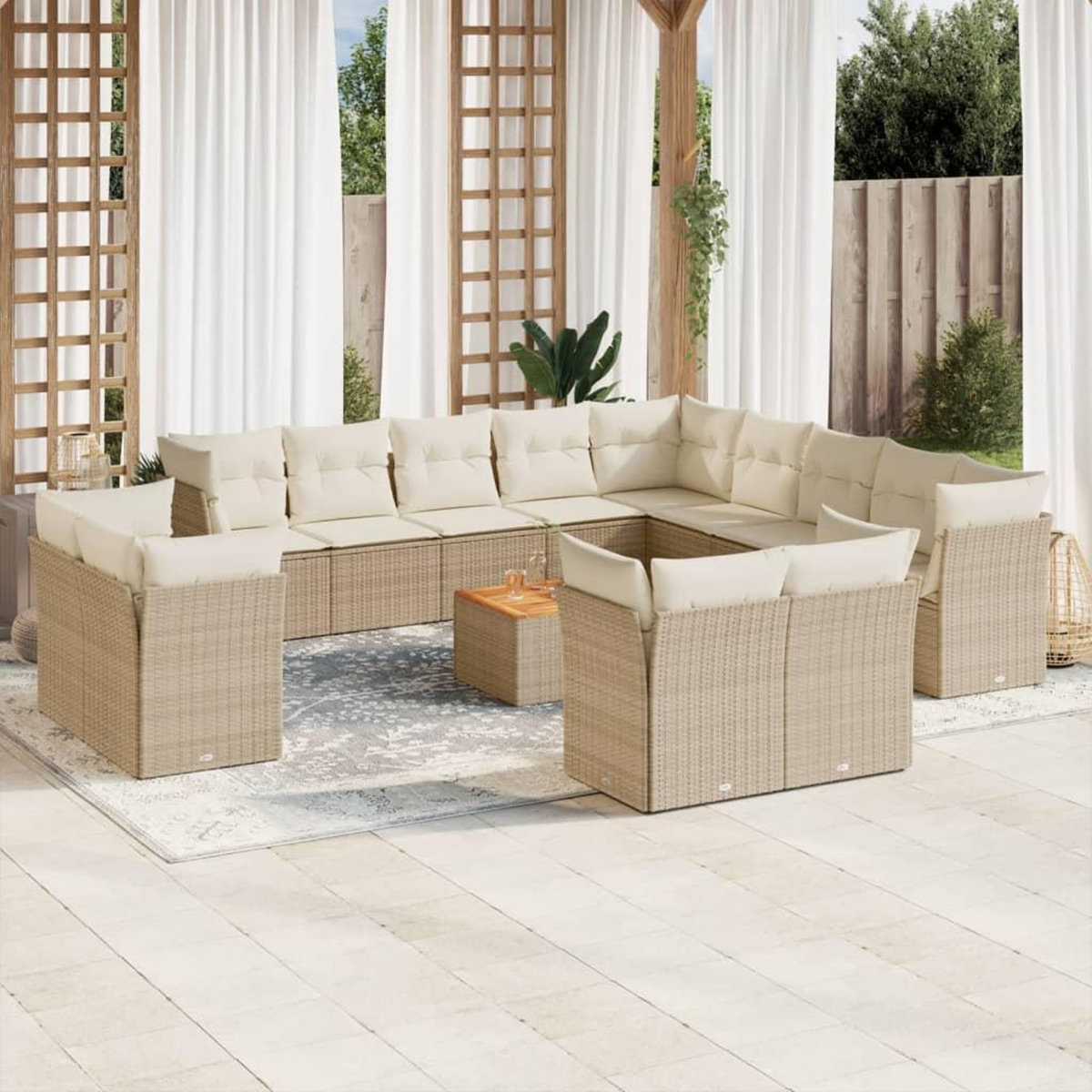 VIDAXL Salon de jardin avec coussins 14 pcs beige resine tressee