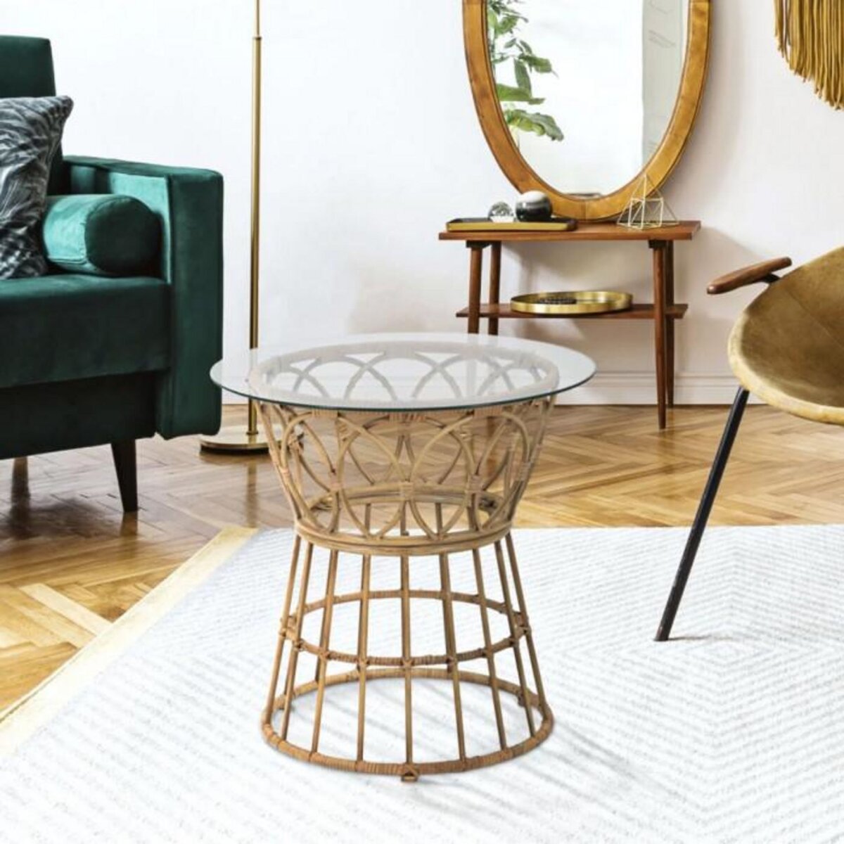 Paris Prix Table d'Appoint en Verre  Panama  50cm Naturel