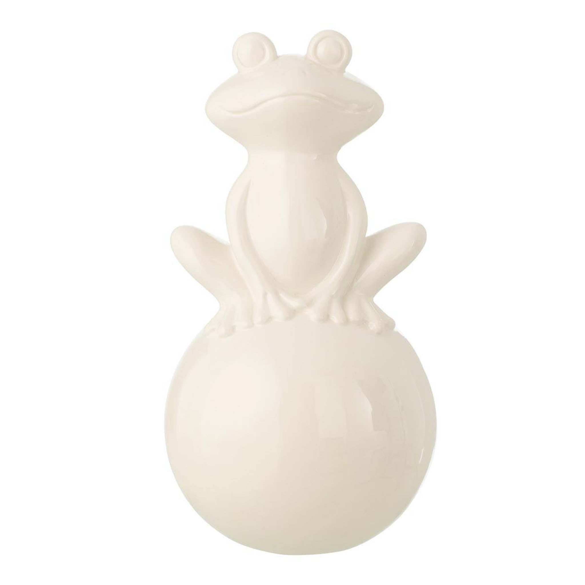 J-LINE Statuette déco grenouille  balle  34cm blanc