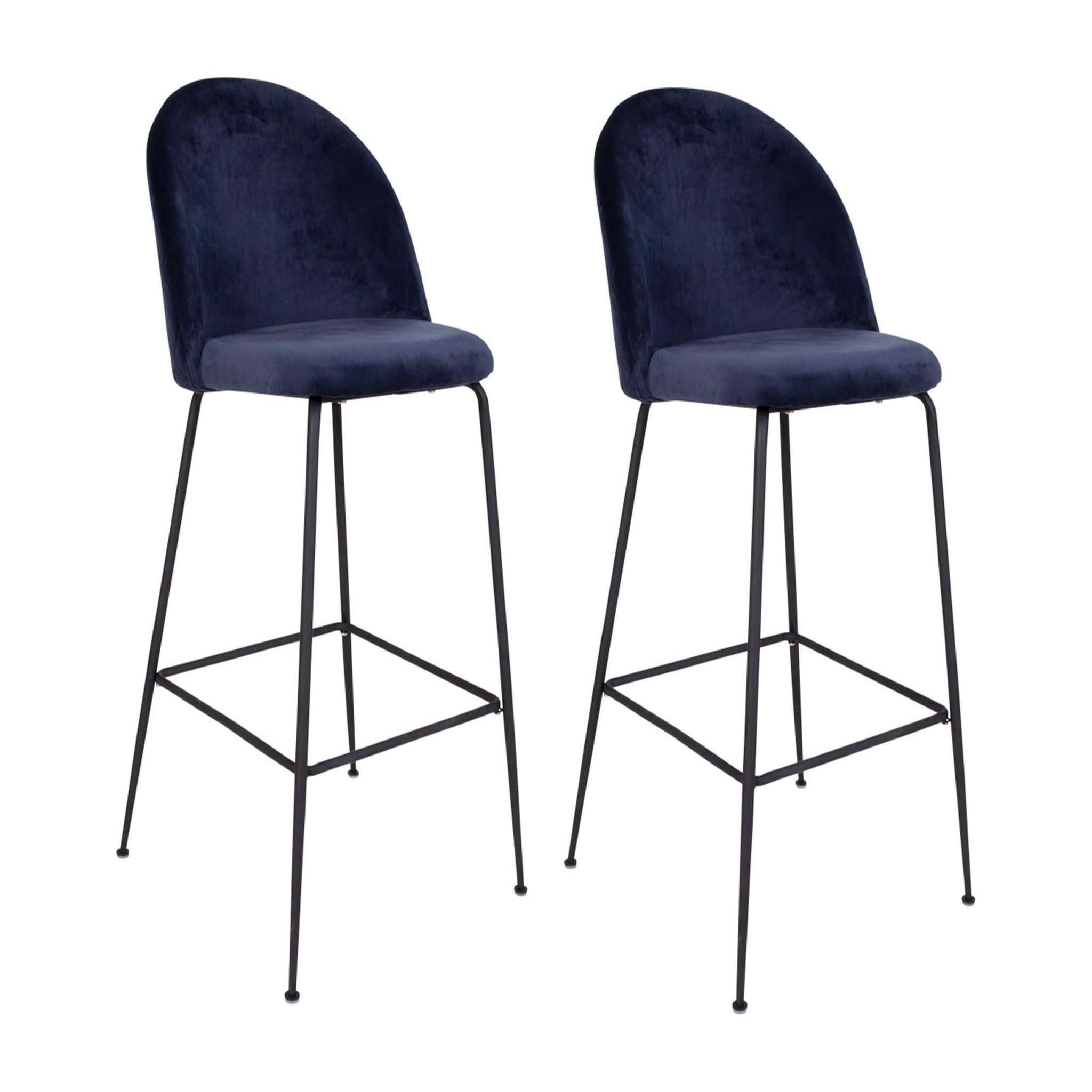 Voir la diapositive 1 : LISA DESIGN Antigua - lot de 2 tabourets de bar - en velours bleu