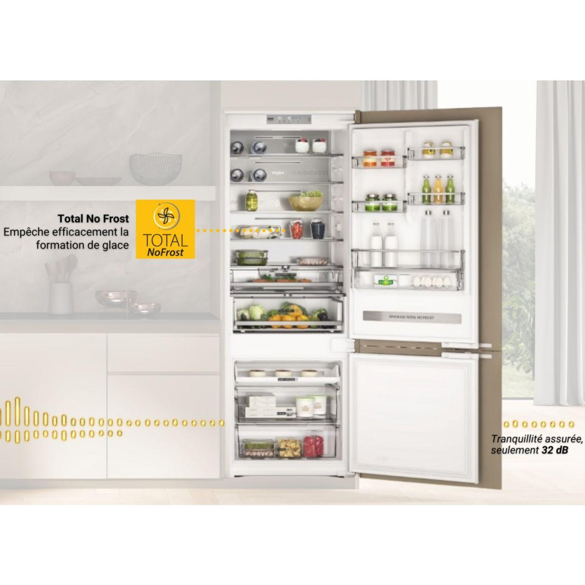 Voir la diapositive 2 : Whirlpool Réfrigérateur combiné encastrable WHSP70T232P Supreme Silence 70cm Auto