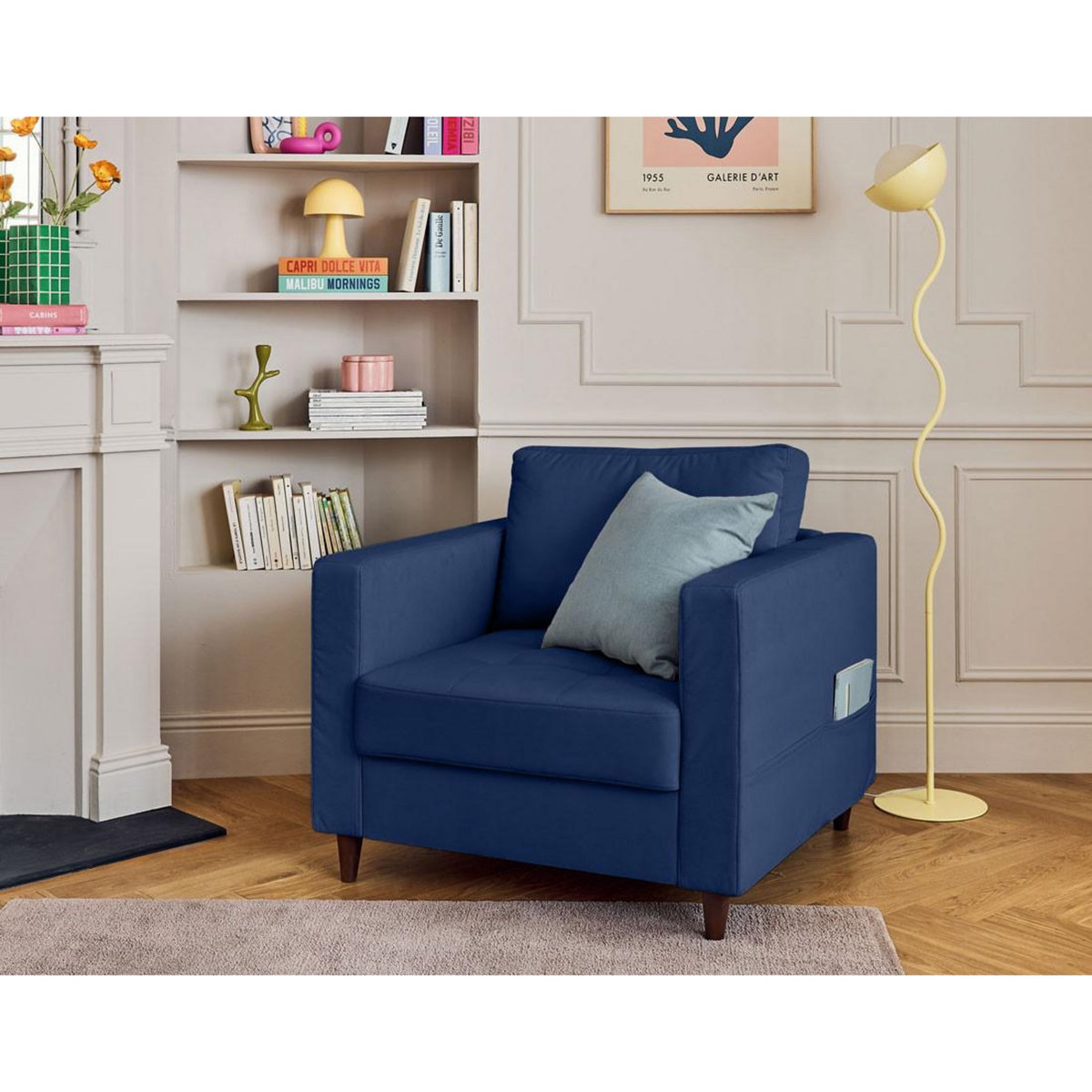 LISA DESIGN Anna - fauteuil avec poche en velours - pieds en bois