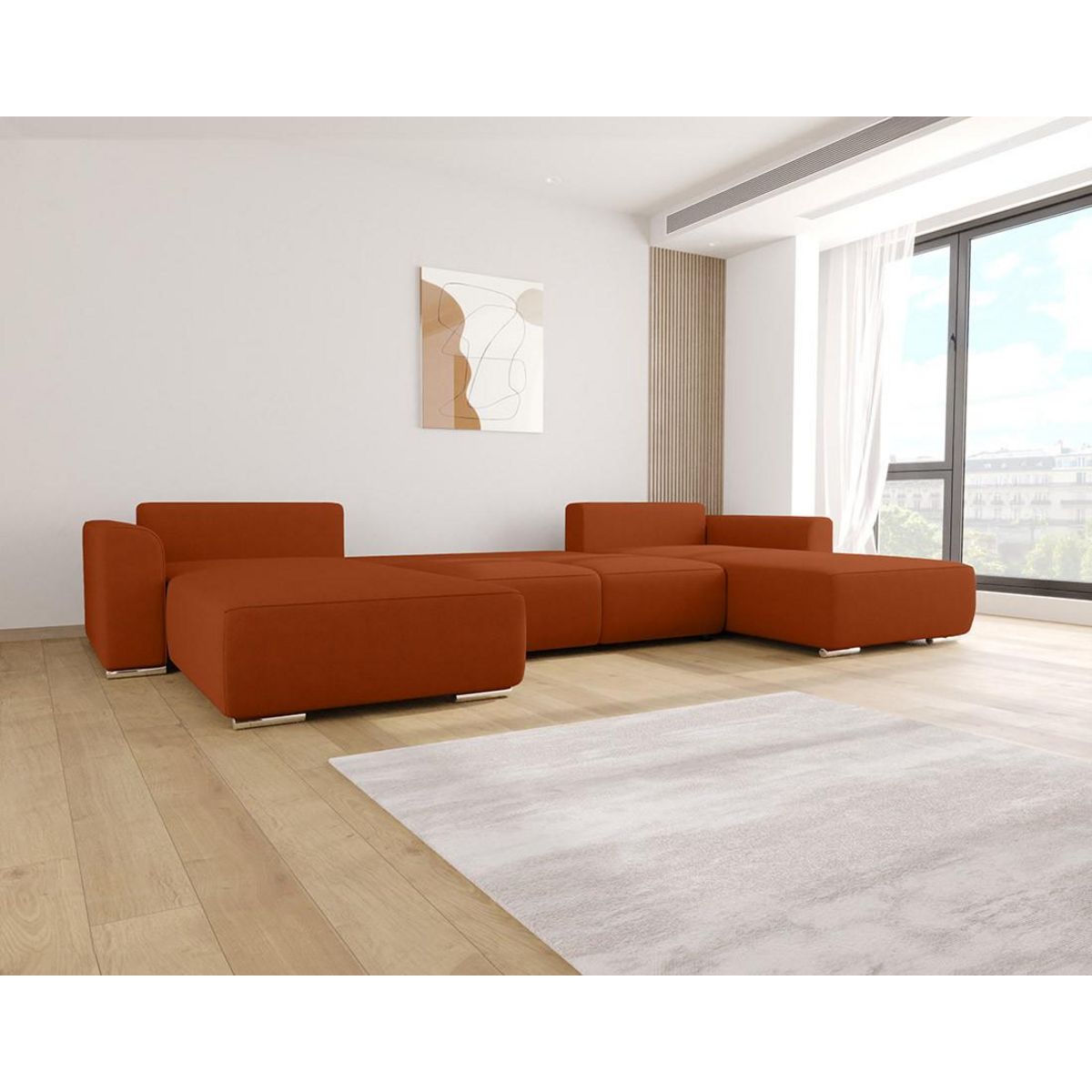 BEST MOBILIER Gabriel - canapé panoramique en u 7 places convertible avec coffre en tissu texturé