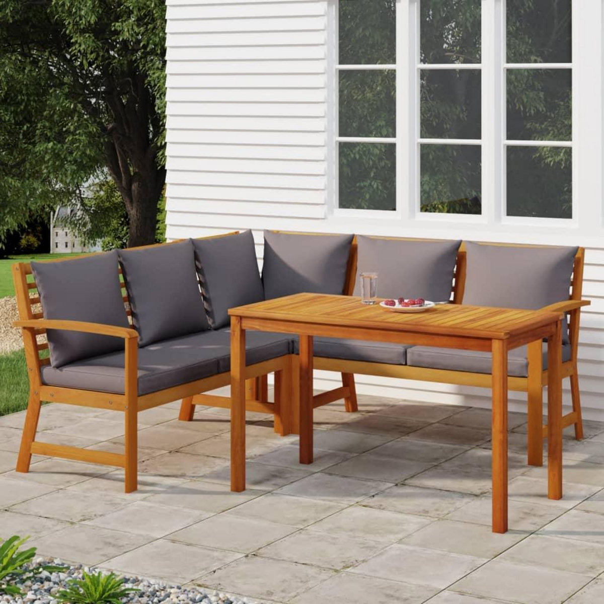 VIDAXL Ensemble a manger de jardin 4 pcs coussins Bois acacia