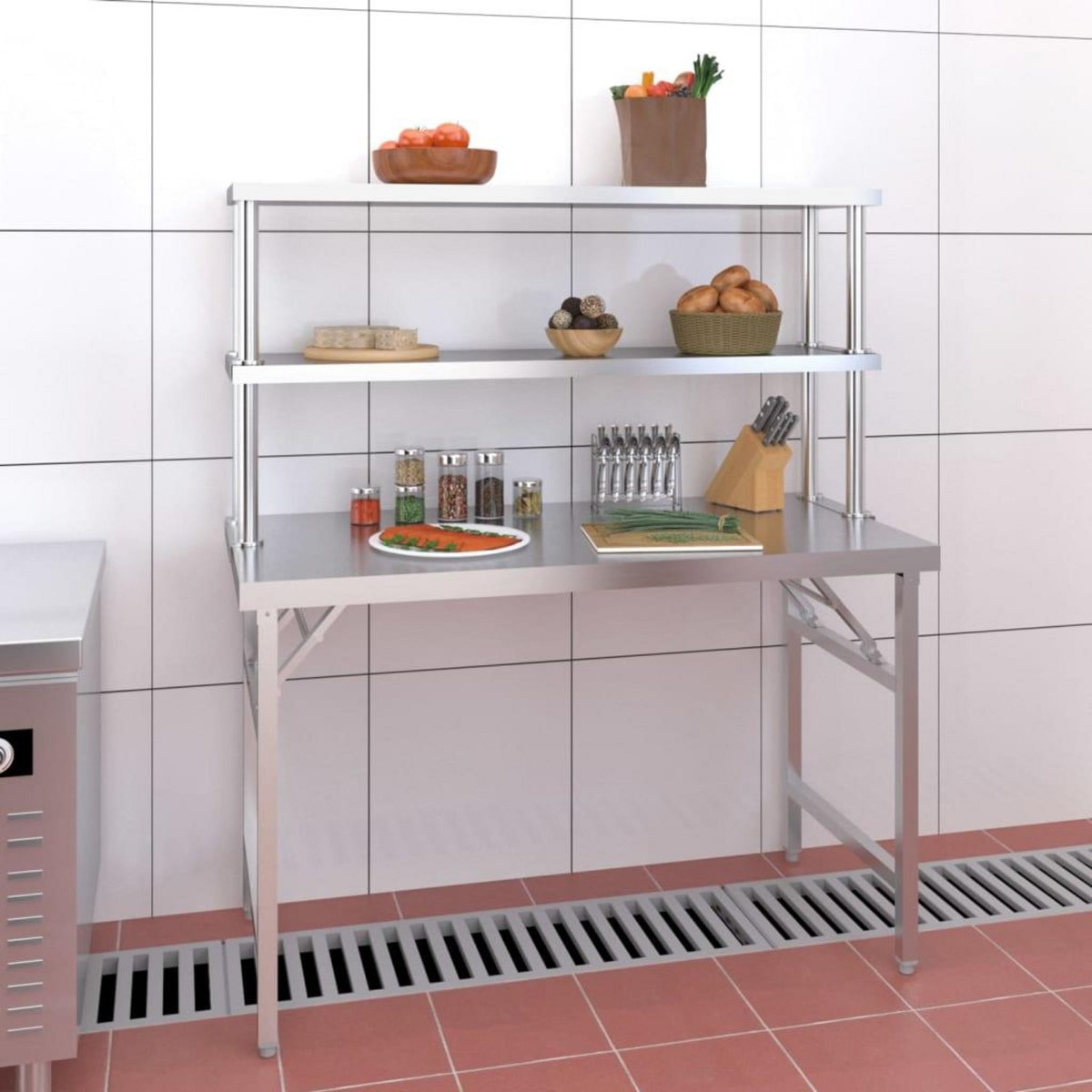 VIDAXL Table de travail de cuisine avec etagere 120x60x145 cm Inox
