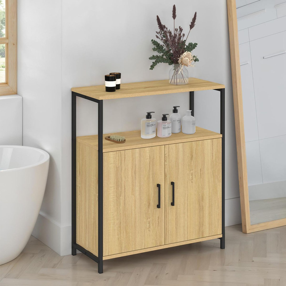 ID MARKET Buffet d'appoint 1 niche et 2 portes 70 cm DETROIT design industriel