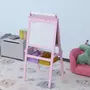 HOMCOM Tableau enfant - chevalet enfant - ardoise double face - tableau blanc tableau à craie - rouleau papier + paniers rangement intégrés - MDF rose