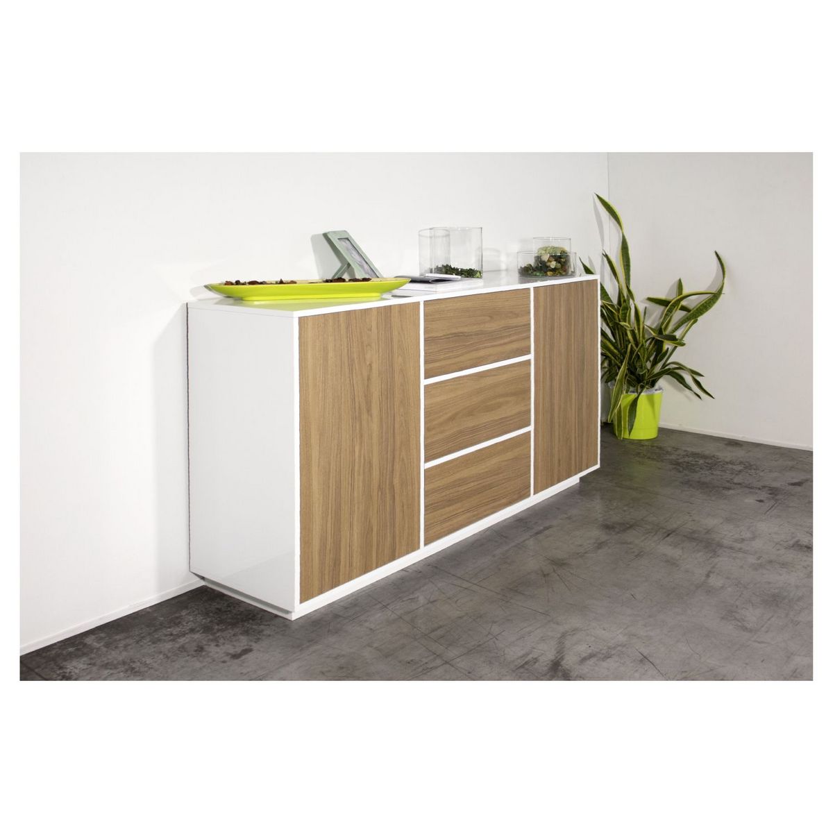Buffet moderne 2 portes 3 tiroirs 160 cm LUCERA