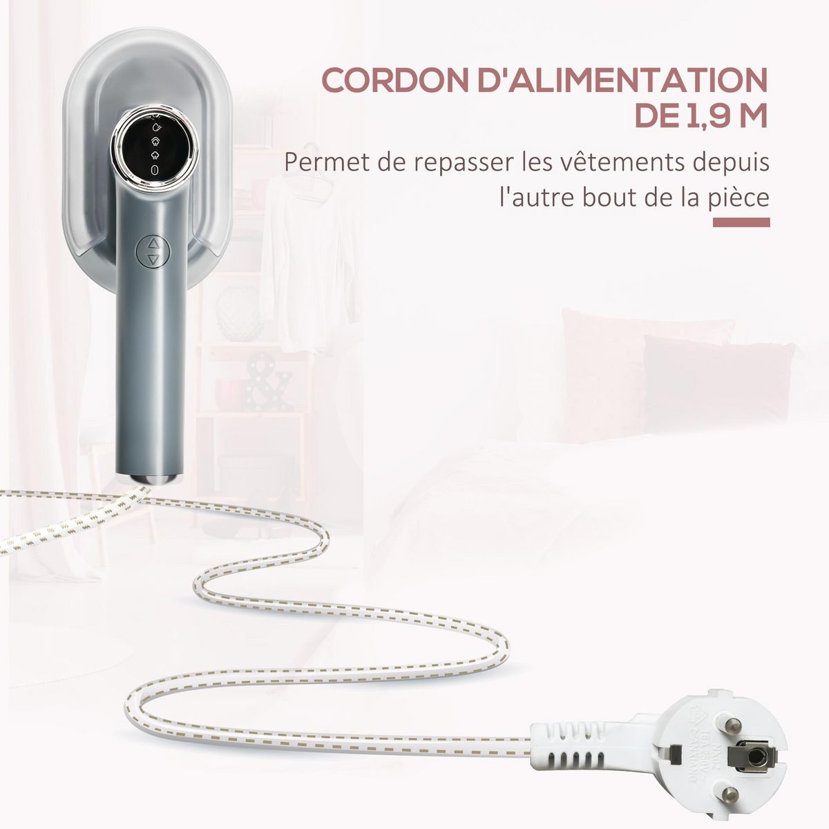 HOMCOM Défroisseur à vapeur portable 1200 W 2 niveaux de vapeur avec réservoir d'eau 100 ml amovible - steamer chauffage rapide - gris