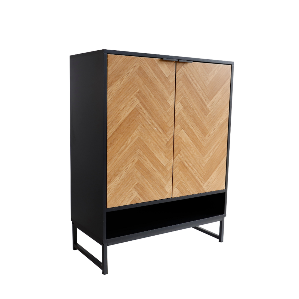 CONCEPT USINE Meuble d'entrée bois et noir chevron avec rangements FLOOR