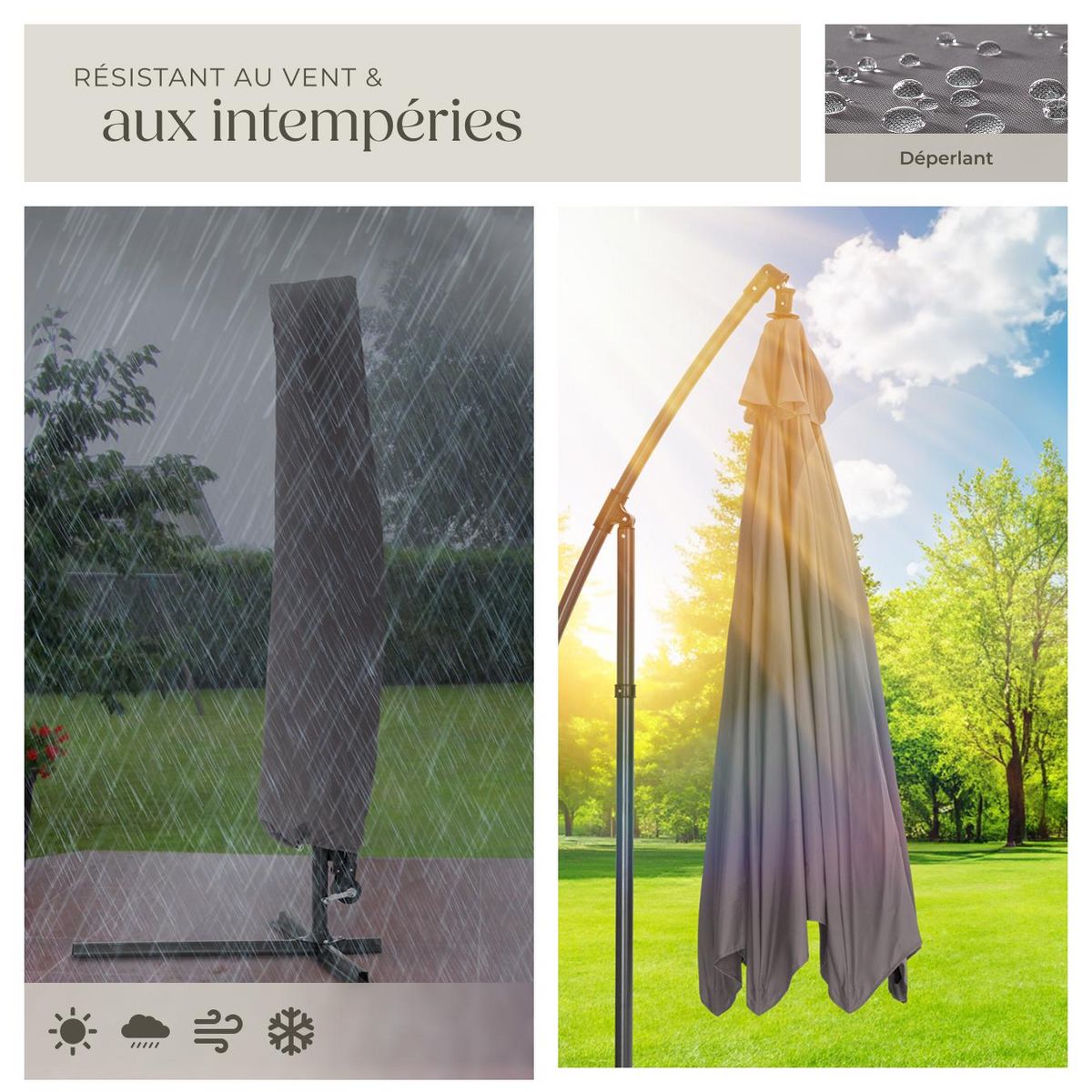 tectake Parasol ø 350 cm gris